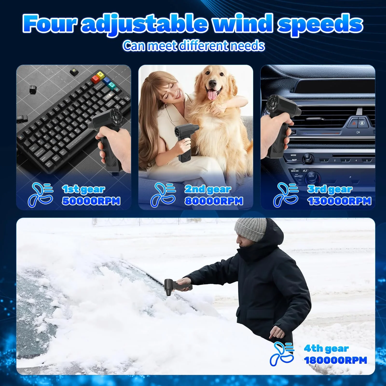 Электрический воздуходувка Sprifityy 130,000 rpm 3 скорости с подсветкой, фото №2