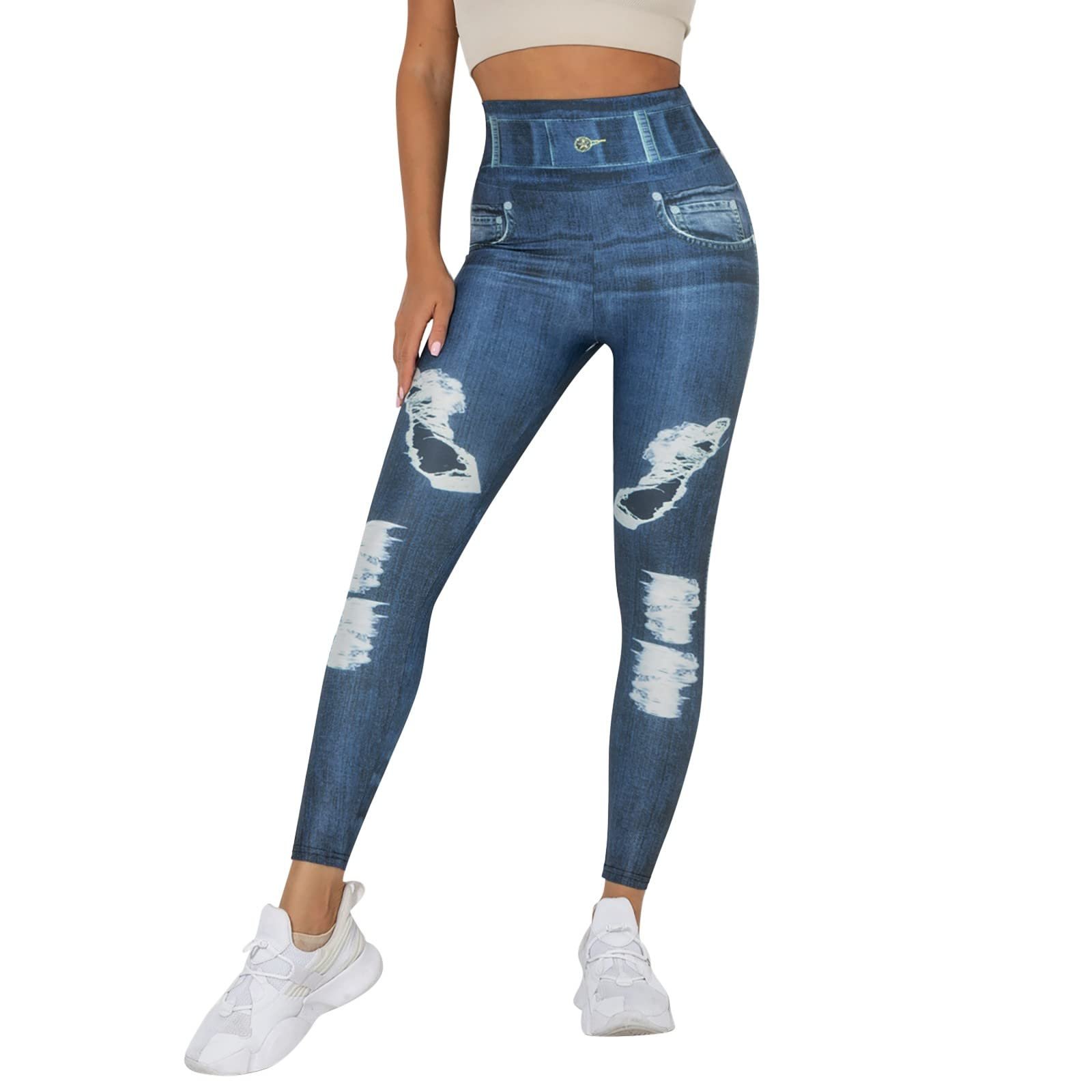 Легінси Po Betont Gefälschte Jeans з джинсовим принтом Для жінок, виглядають як легінси, сексуальні, еластичні, з високою талією, вузькі, тонкі джегінси, фото №1