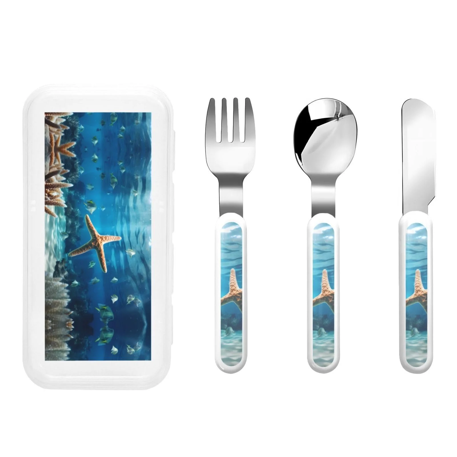 Дитячий набір столових приборів з трьох предметів Nettes Seestern з принтом, фото №1 Дитячий набір столових приборів з трьох предметів Nettes Seestern з принтом, фото №1