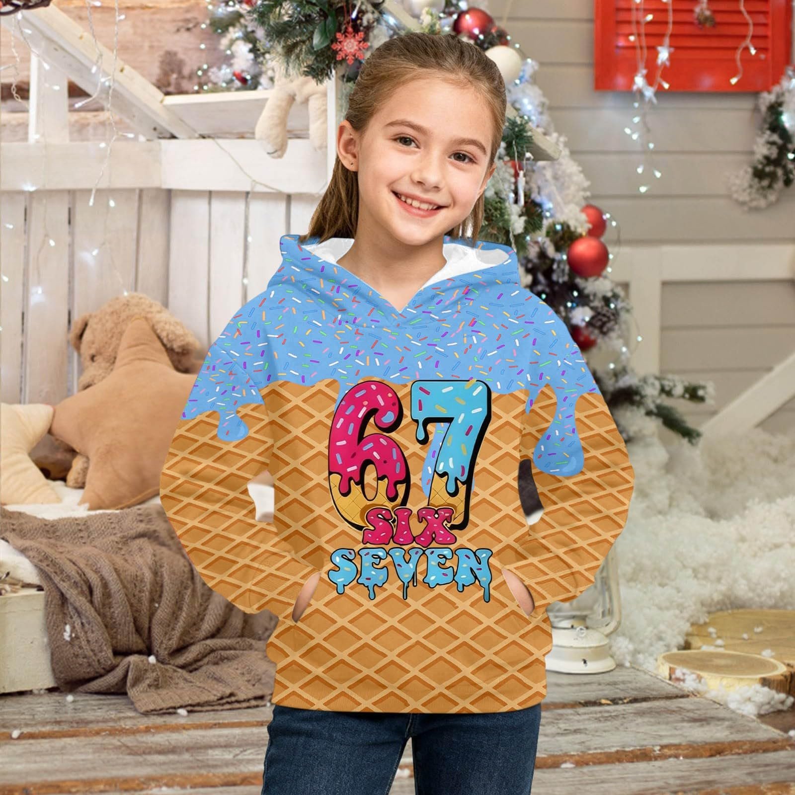 Худи Без бренда 67 Размер 6 7 Принт Meme Винтажный мультяшный Длинный рукав Ретро Зимний, фото №5