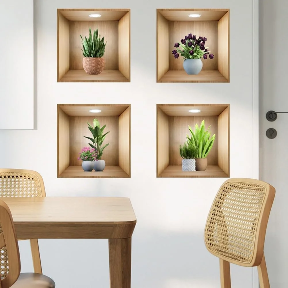 Наклейки на стіну Рослини в горщиках 3D Вінілові 8 шт., фото №6