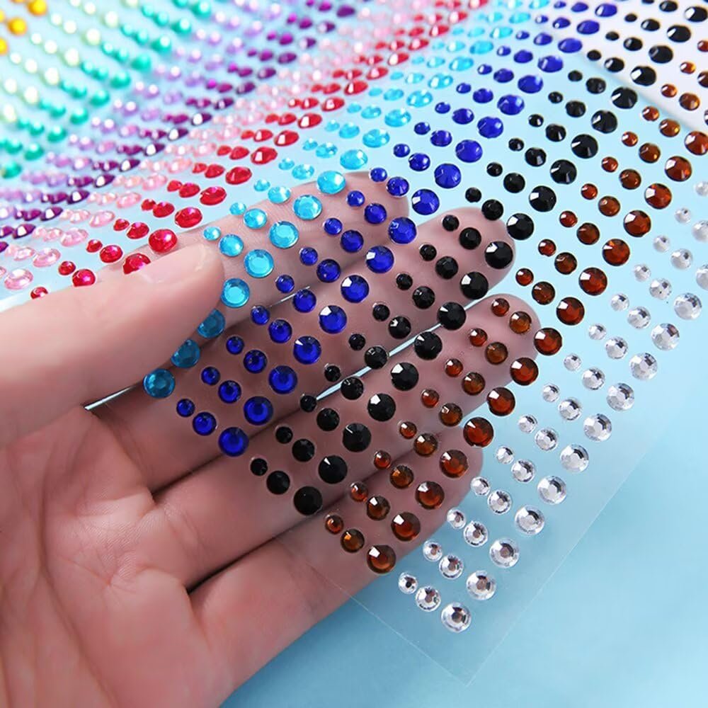 Самоклеящиеся блестящие камни, набор 900 шт, круглые самоклеящиеся стразы, драгоценные камни, 3 мм, 4 мм, 5 мм стразы, для рисования на лице, татуировки на лице, для ногтей, самоклеящиеся драгоценные камни, фото №3