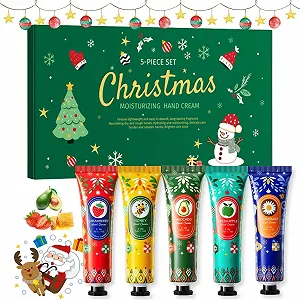 Набор мини-кремов для рук Christmas Gifts 5 шт. Зеленое яблоко, мед, клубника, ромашка и авокадо - Фото 1