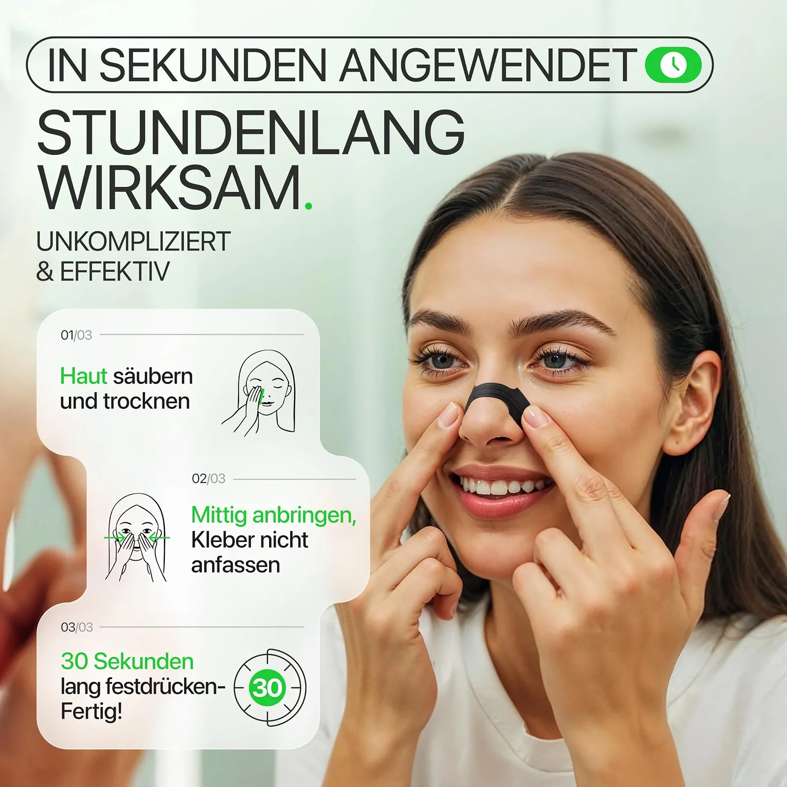 Пластирі на ніс El licit, Чорний, Паковання 30 шт., Преміум смужки, Екстра фіксація для спорту та кращої якості сну, Покращене дихання при закладеності носа, Смужки на ніс (Performance), фото №3 Пластирі на ніс El licit, Чорний, Паковання 30 шт., Преміум смужки, Екстра фіксація для спорту та кращої якості сну, Покращене дихання при закладеності носа, Смужки на ніс (Performance), фото №3