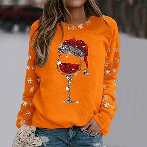 Рождественский джемпер Женская толстовка Круглый вырез Длинный рукав Принт с оленем, бокалом вина и Сантой Рождественская толстовка Рождественский джемпер Топы Рождественский пуловер synthetic.ua - Фото 1