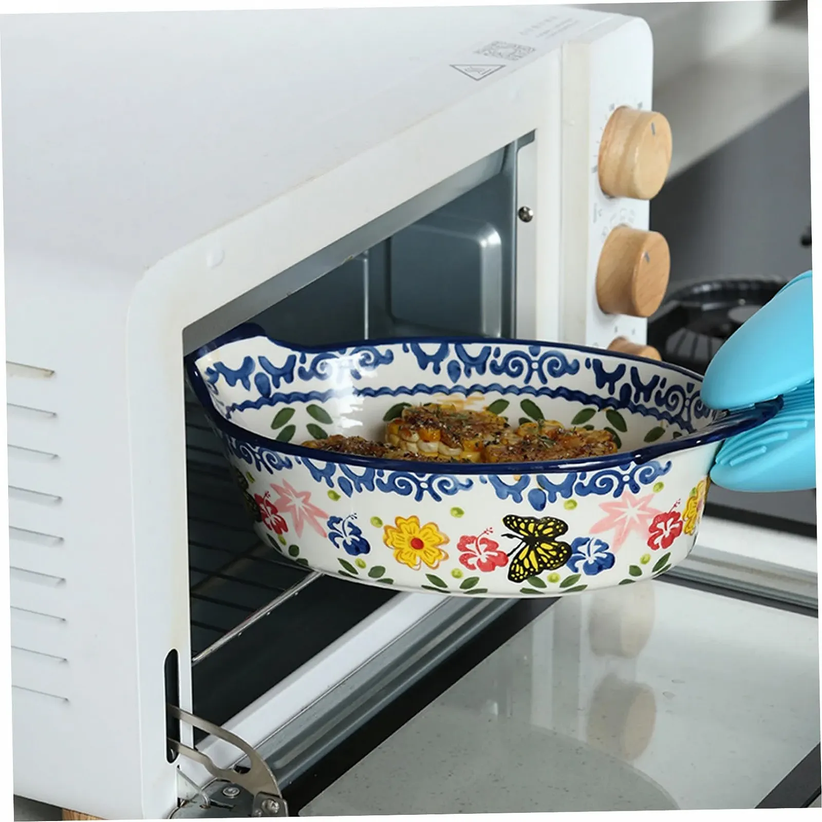 Форма для запікання Керамічна з ручками у формі курки з вінтажним візерунком Метелики та квіти, фото №5 Форма для запікання Керамічна з ручками у формі курки з вінтажним візерунком Метелики та квіти, фото №5