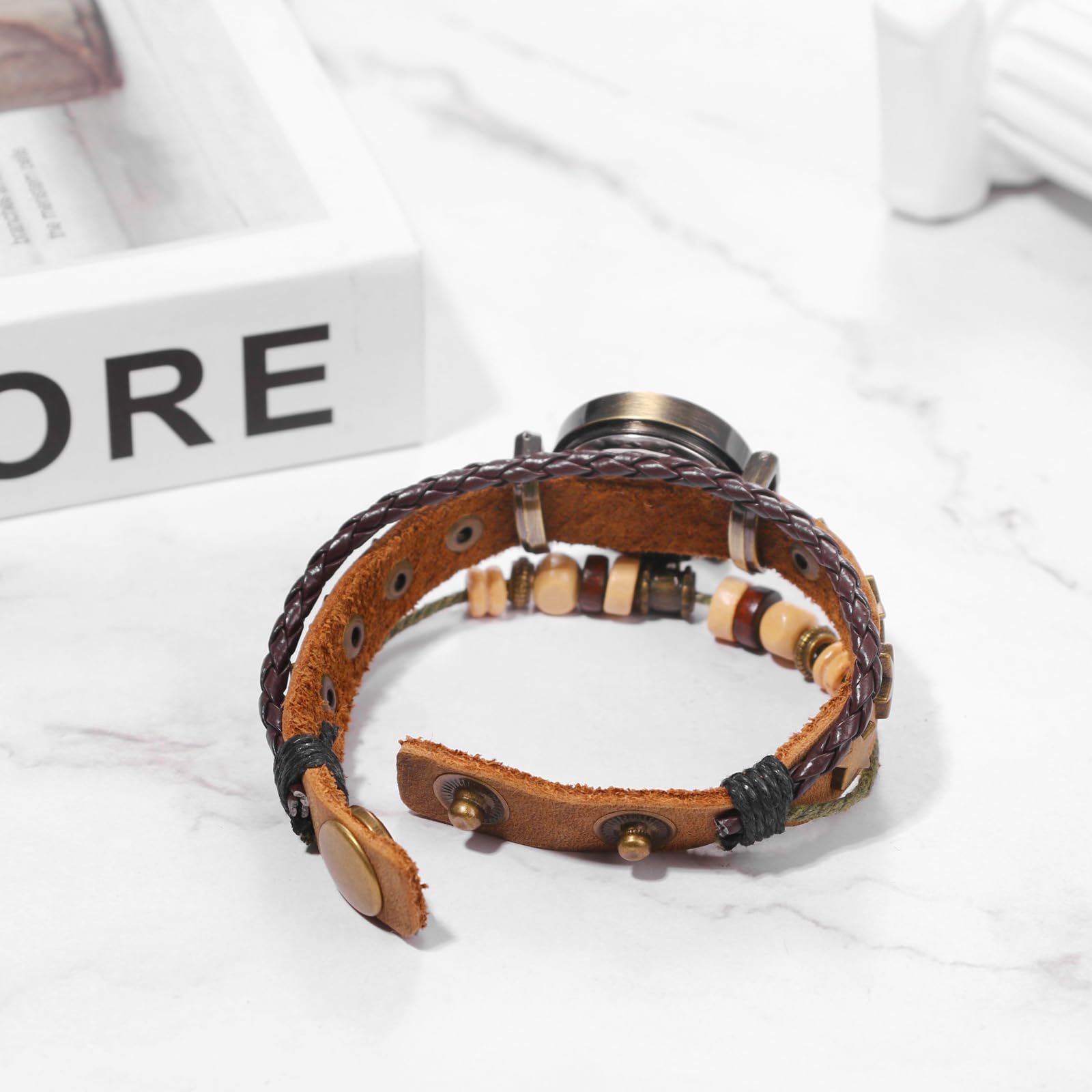 Женские Часы JewelryWe Ретро Плетеный Кожаный Браслет-Браслет с Подвеской в Форме Листа Дерева, фото №3