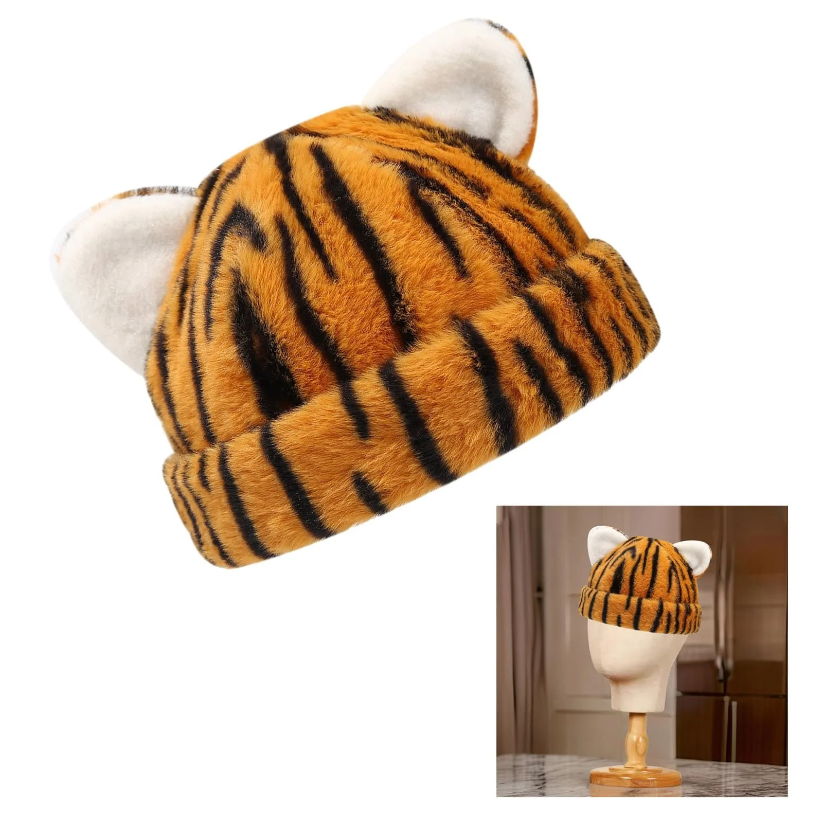 Шапка RETUOLWAG Узор животных Ушки медвежонка Без полей Для женщин Модный череп Утолщенный Теплый Для катания на лыжах на открытом воздухе Повседневный, фото №2
