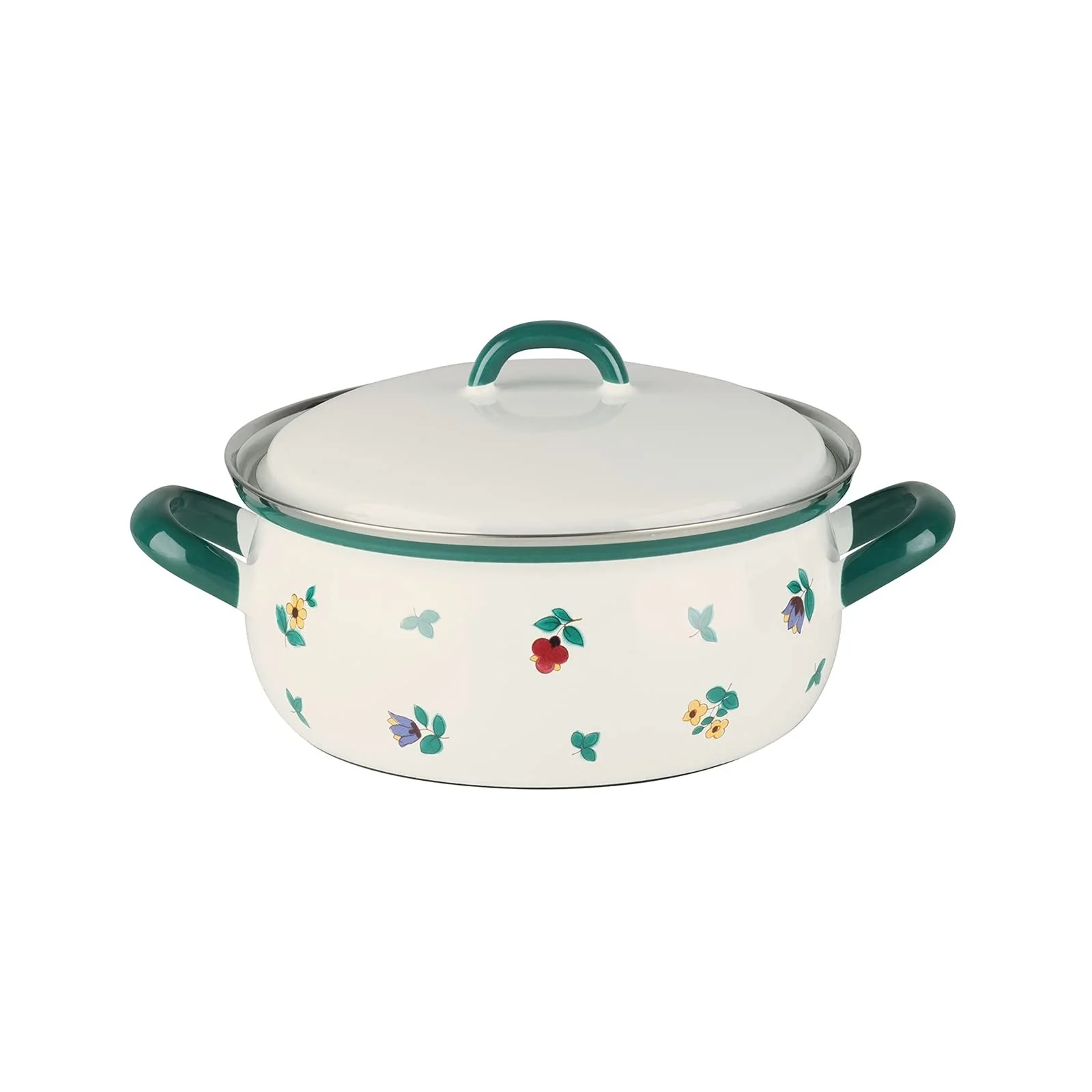 Кастрюля Riess COUNTRY - GMUNDNER Scattered Flowers 0171-049 с крышкой 20 см 2.0 л белая с цветами, фото №1