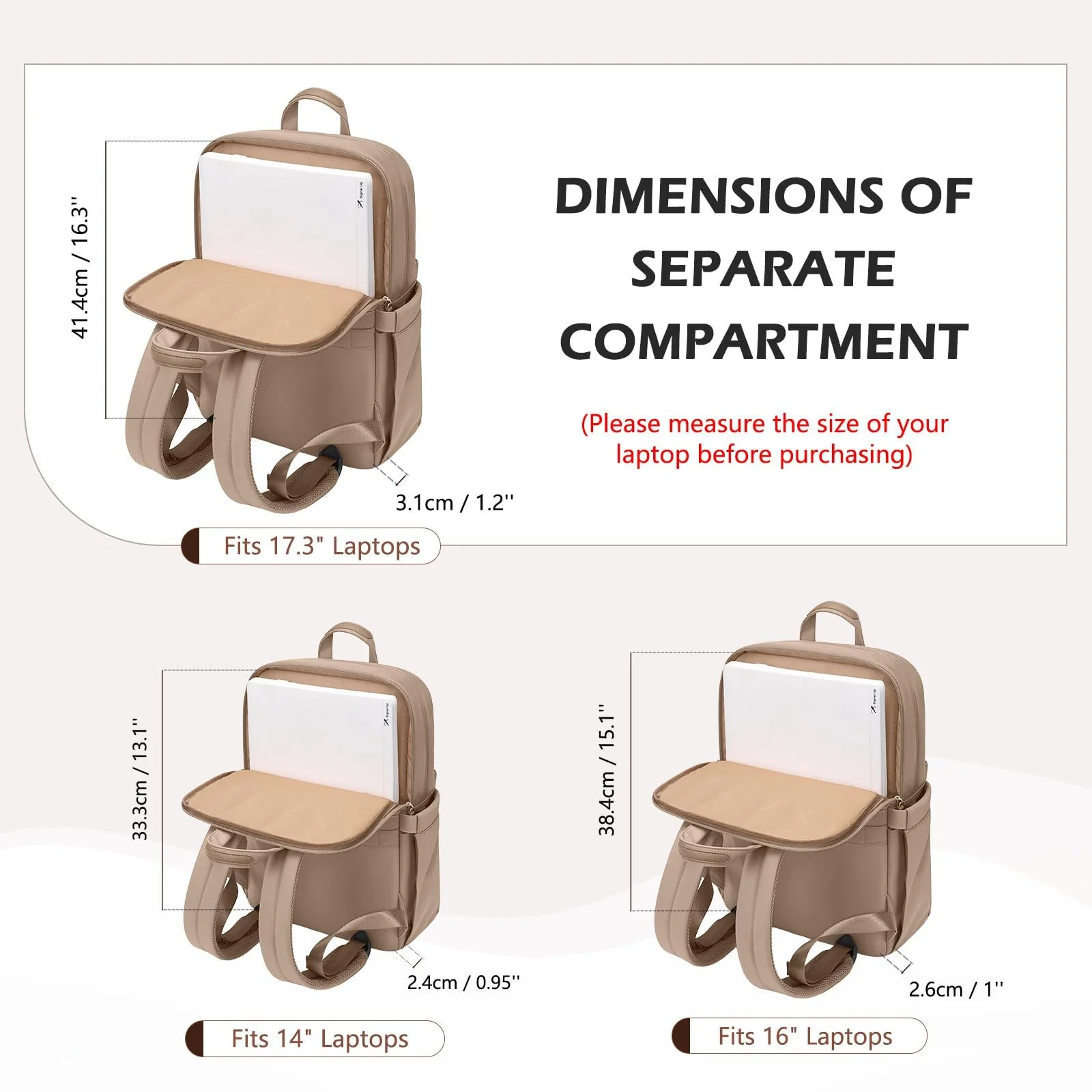 Рюкзак для ноутбука женский Slim 17.3 дюйма Champagne Brown, фото №5 Рюкзак для ноутбука женский Slim 17.3 дюйма Champagne Brown, фото №5