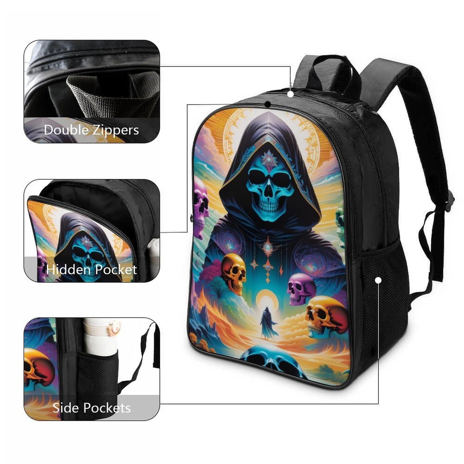 Рюкзак школьный DPEOANEBN Skull Style-8, 40 x 28 x 16 см, фото №3