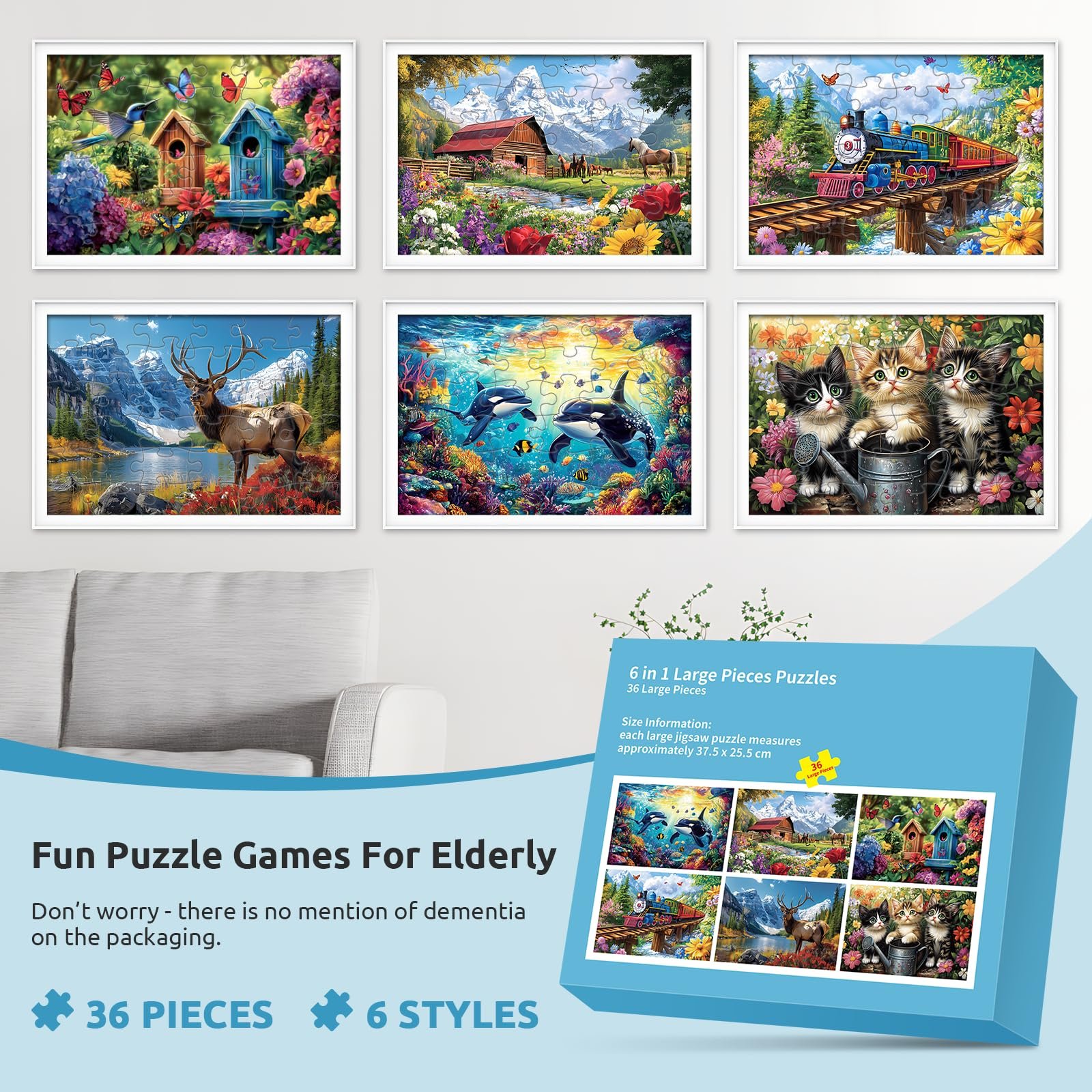 Пазл Memory Cognitive Games 6 упаковок по 36 крупных элементов для людей с деменцией и болезнью Альцгеймера, фото №2