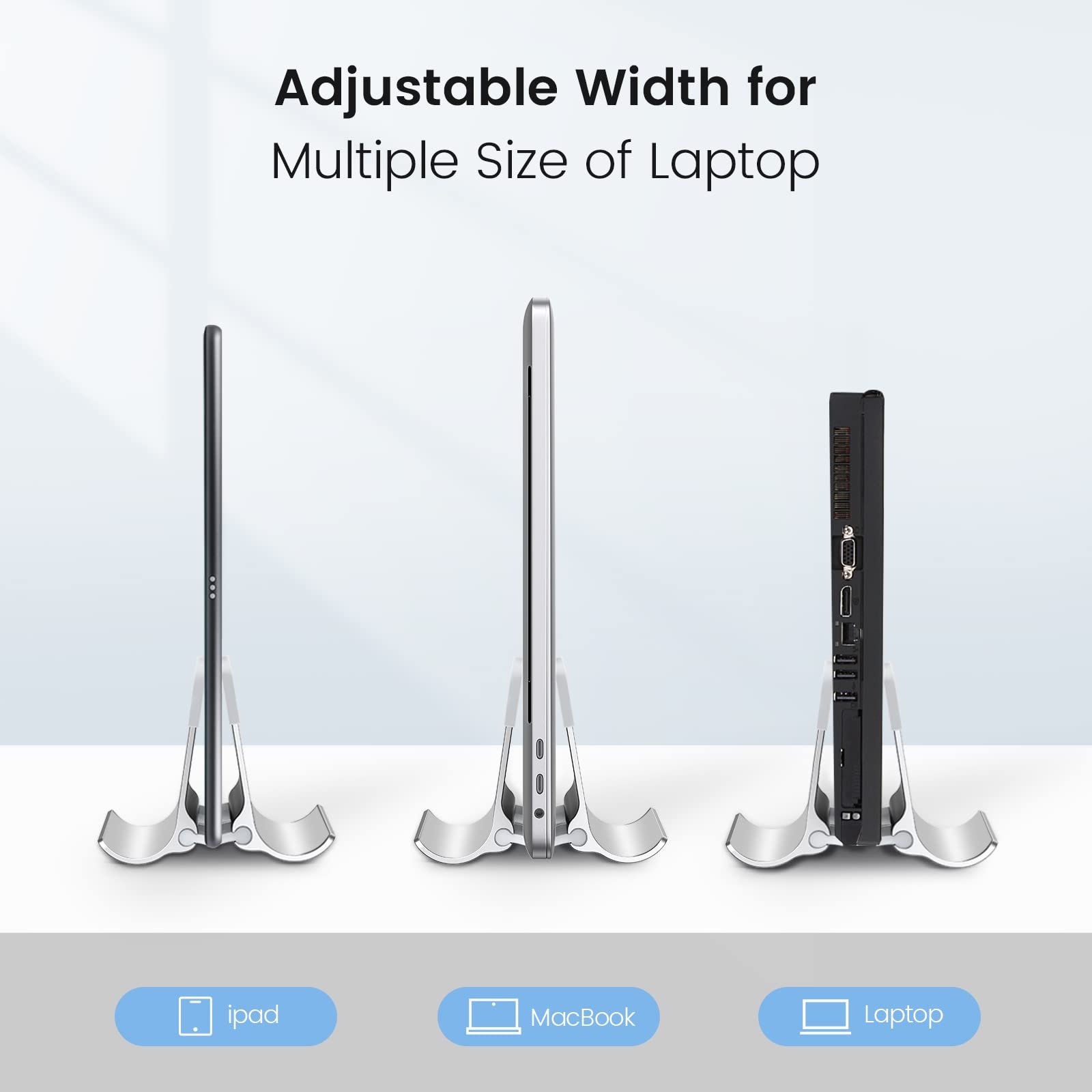 Вертикальная Подставка ORICO, Регулируемый Держатель для Ноутбука, Алюминиевая Подставка для Ноутбука, Экономия Места для MacBook/Surface/Dell/Игровых Ноутбуков Серебристый, фото №5