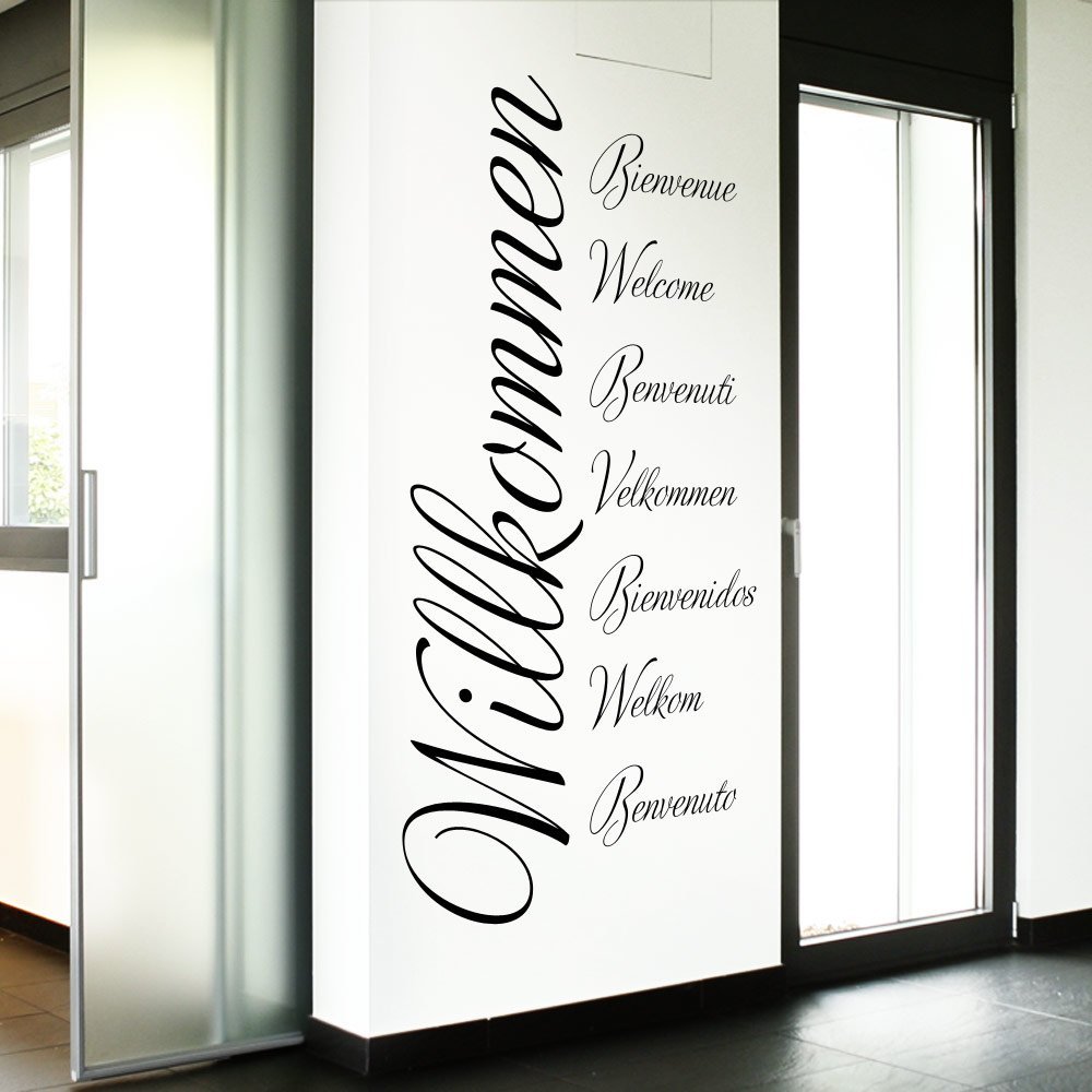 Наклейка на стіну Grandora W3014 Welcome 8 мов чорна 58 x 117 см, фото №1