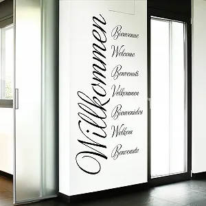 Наклейка на стіну Grandora W3014 Welcome 8 мов чорна 58 x 117 см - Фото 1