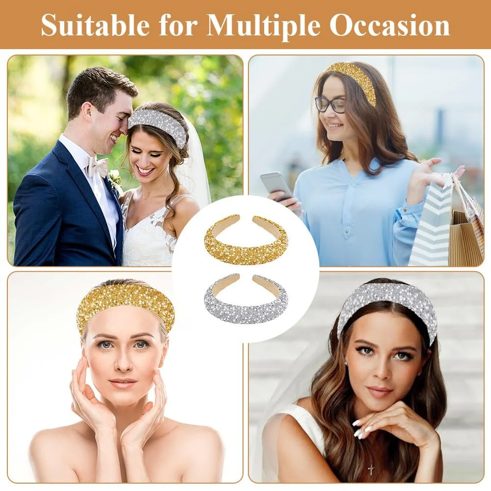 Набір з 2 жіночих обручів на голову Glitter Beads Rhinestones Bling, фото №6