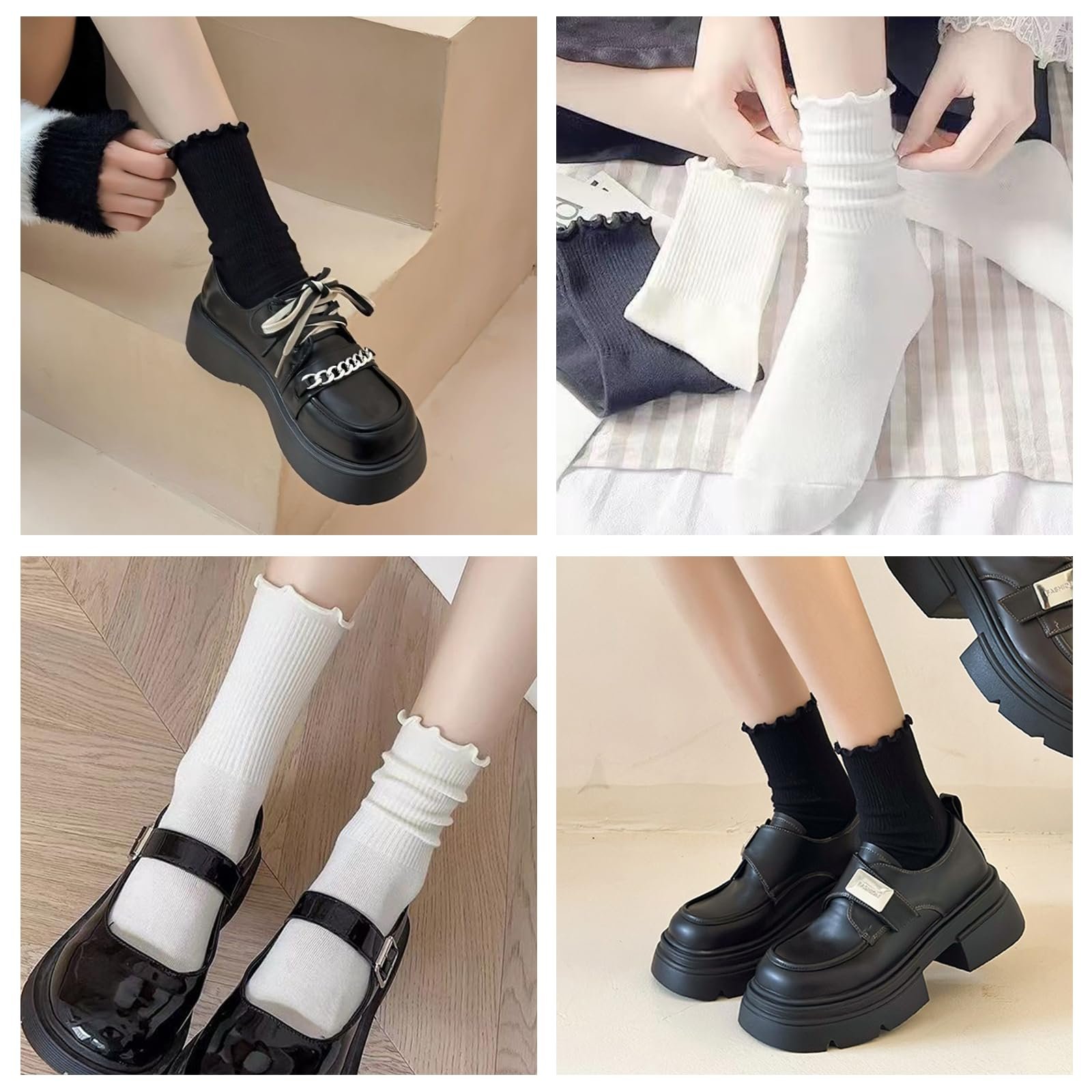 Носки с рюшами GETRICH Хлопковые носки с рюшами Женские Белый/Черный Размер 35-42, фото №3