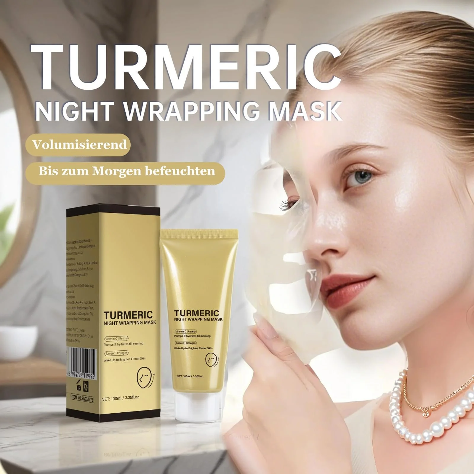 Маска-плівка Soleneva З куркумою, Зміцнююча маска для обличчя з колагеном та вітаміном C, фото №6