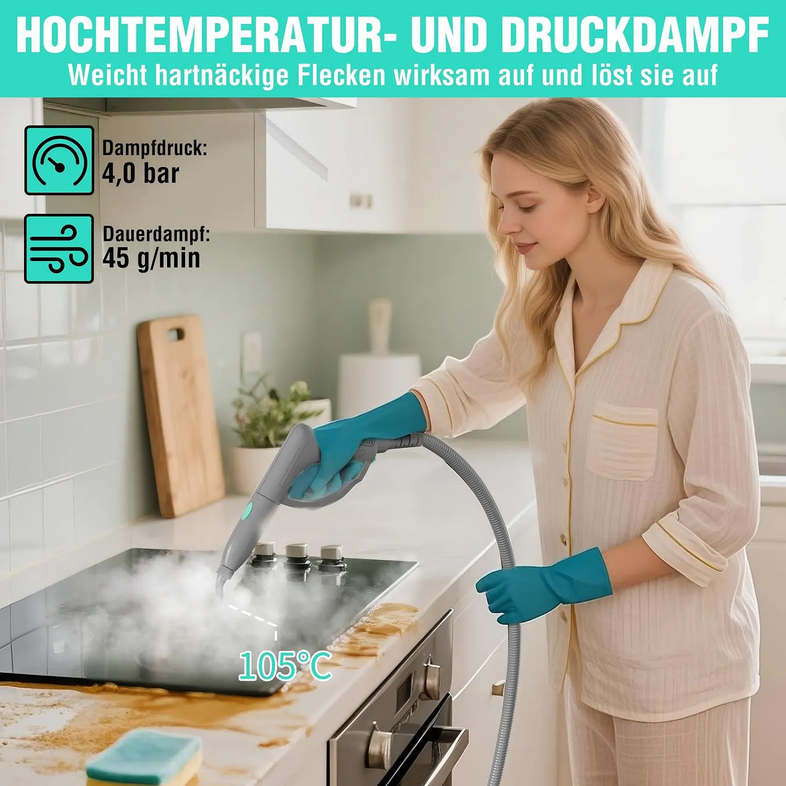 Пароочисник HAUSHOF 1800 Вт 1.5 л 4 бар 17 аксесуарів 3 м кабель, фото №4