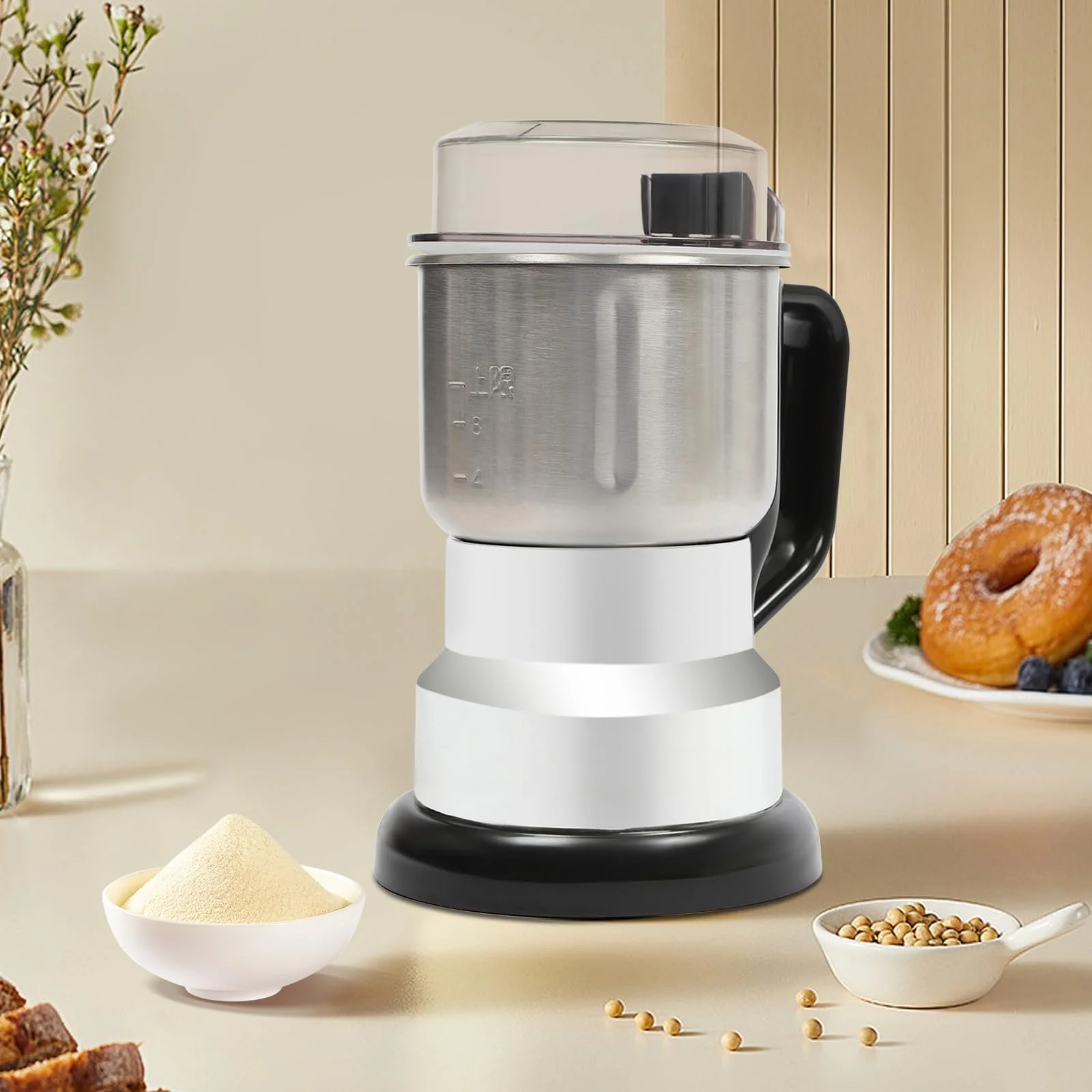Електрична кавомолка 300 Вт, з нержавіючої сталі, для кавових зерен, горіхів, квасолі, для сухих продуктів, місткість 500 мл, фото №3