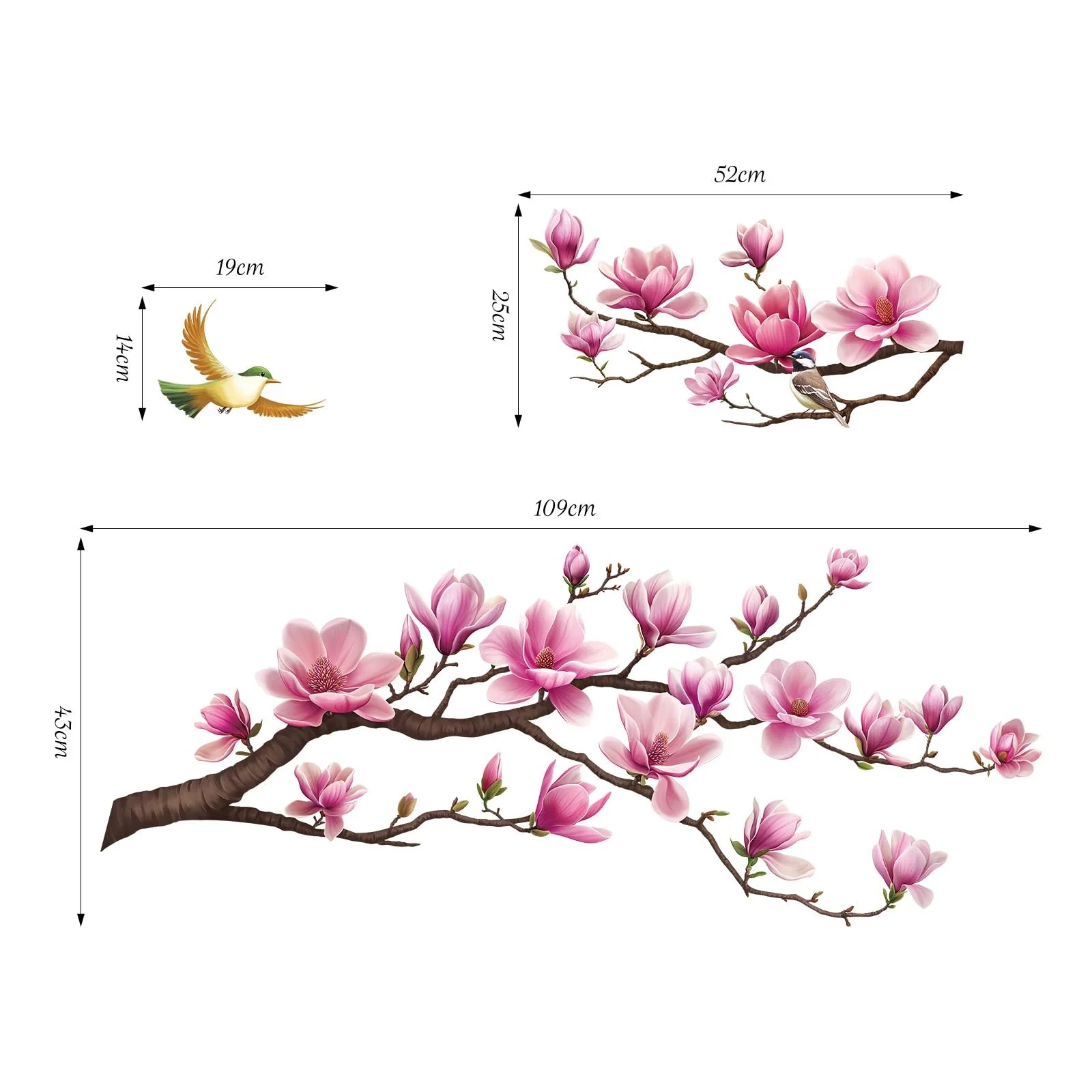 Наклейка на стіну SHUCHING Рожеві квіти магнолії самоклейна 140 x 120 см вінілова, фото №5 Наклейка на стіну SHUCHING Рожеві квіти магнолії самоклейна 140 x 120 см вінілова, фото №5