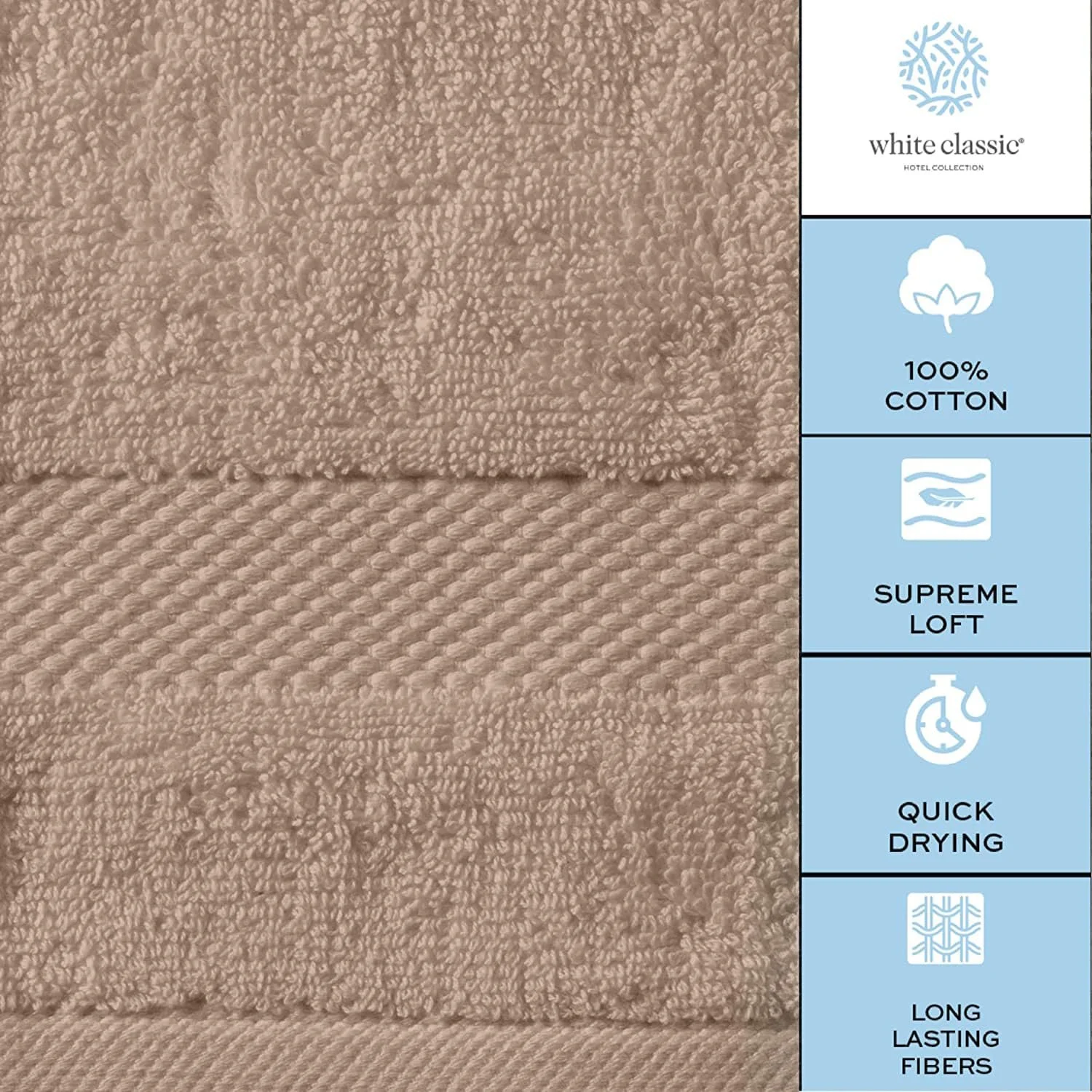 Набір рушників White Classic Luxury Egyptian Cotton 16" x 30" 6 шт. Taupe, фото №7