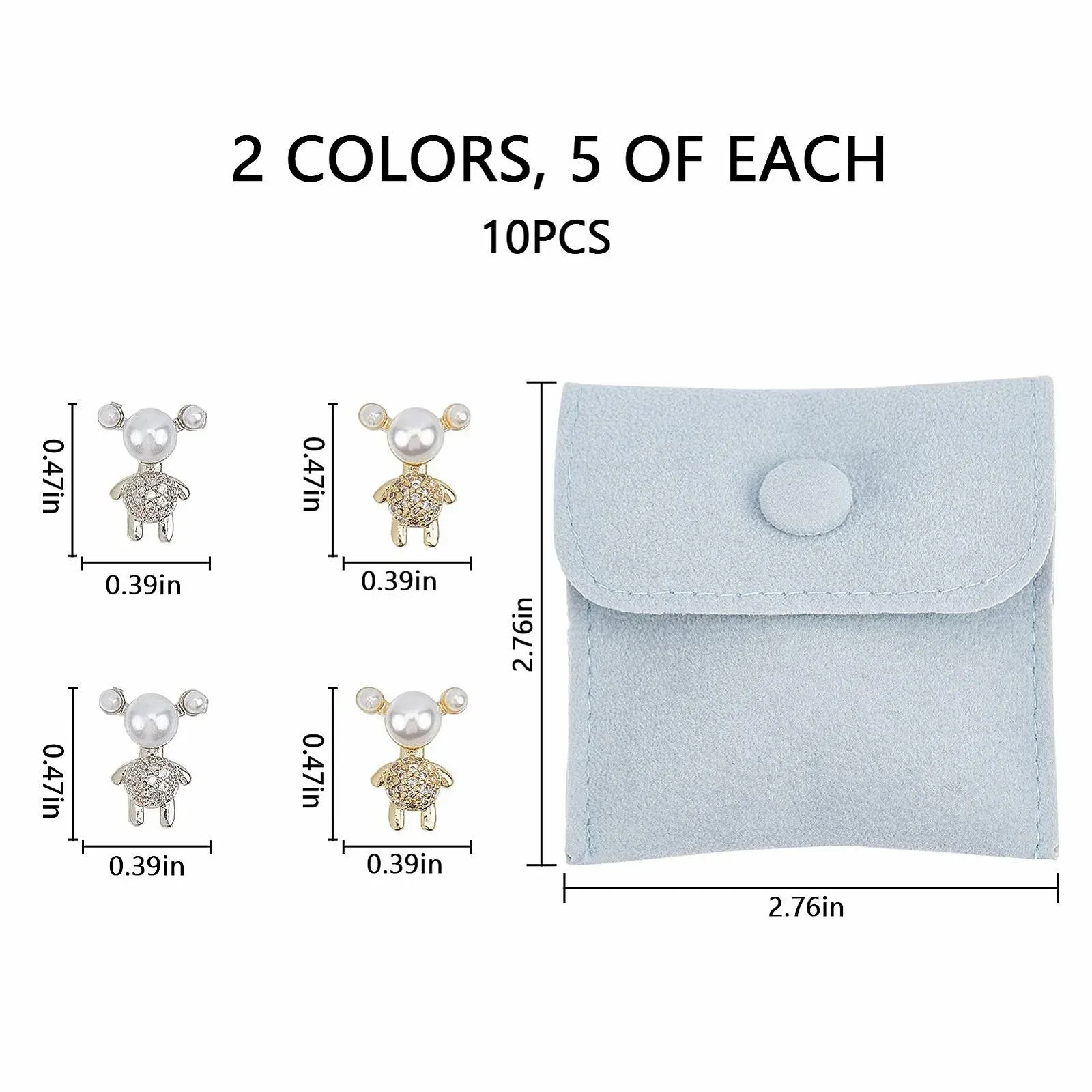 3D Кристал NICENEEDED Ведмедик Перлинні Стрази Золотий та Срібний, 10 шт, фото №2