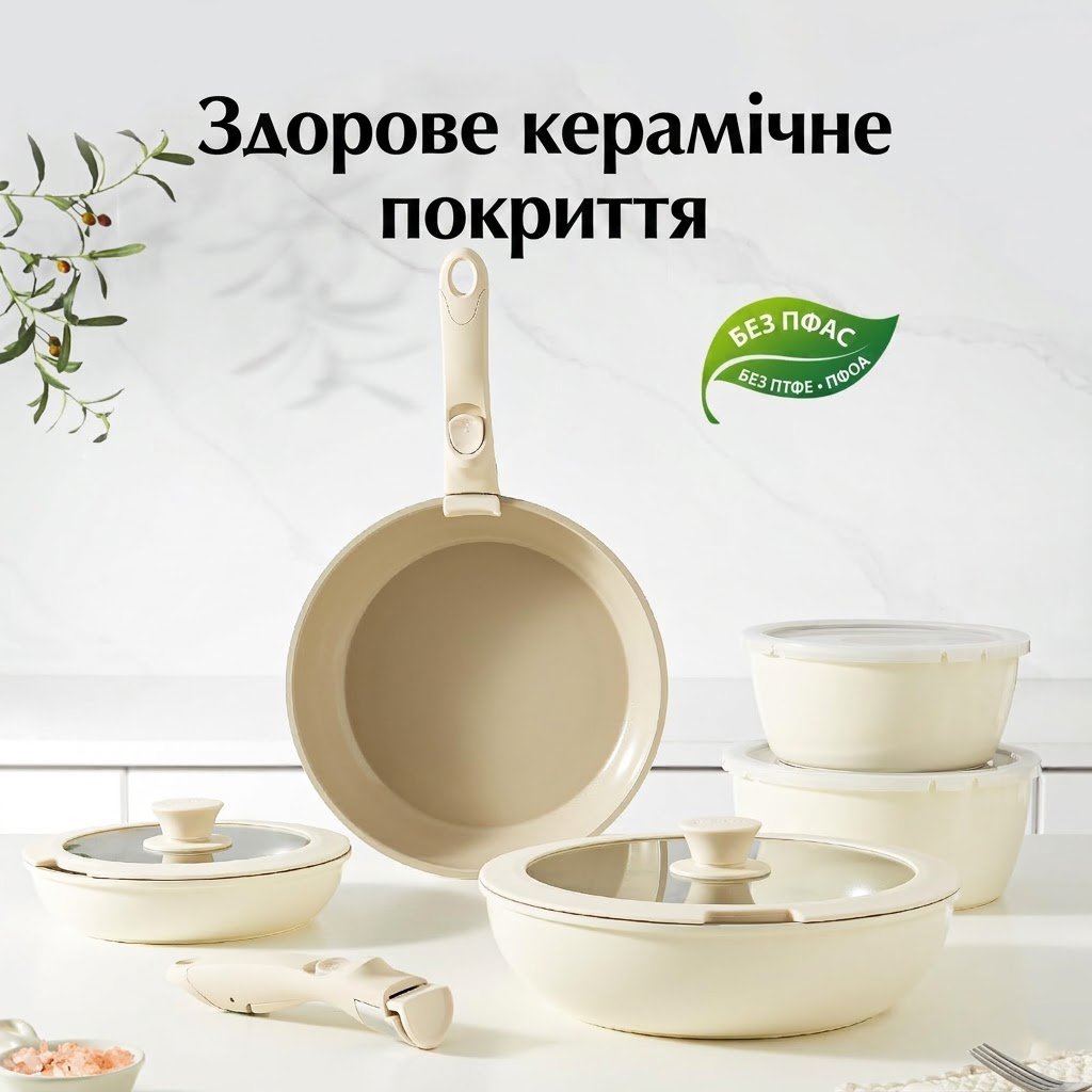 Набір посуду Redchef 16 предметів / Знімні ручки / Керамічне покриття / Для індукції, фото №4