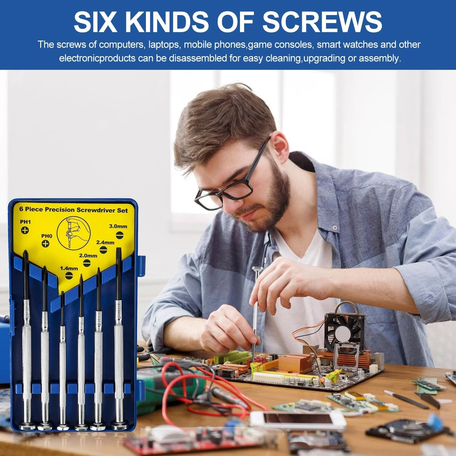 Набір викруток для окулярів 6 в 1 прецизійний для ремонту годинників та електроніки, фото №7