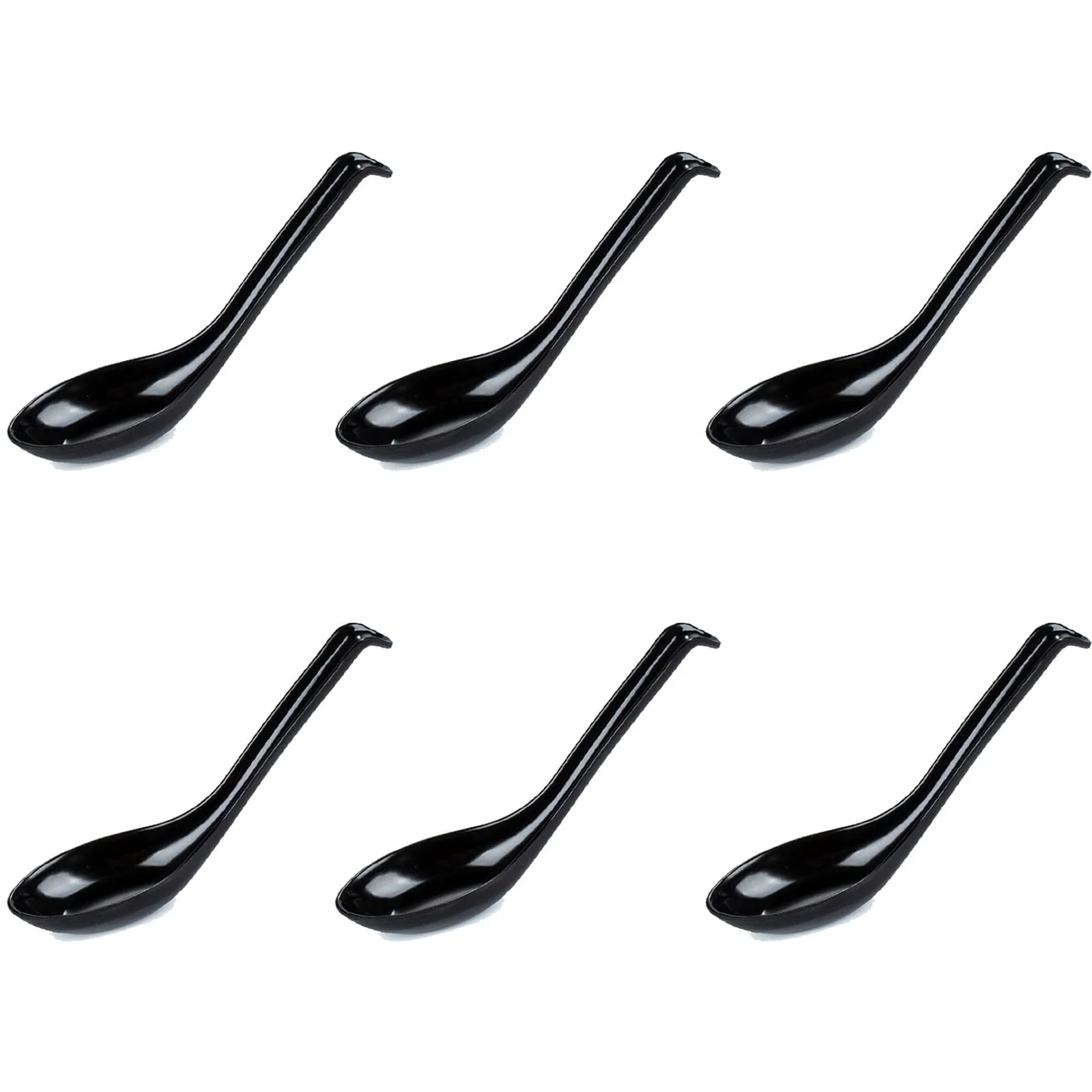 Ложки для азіатського супу (набір 6 шт.) Melamine, для рису, з довгою ручкою, для локшини та супу, чорні, фото №1