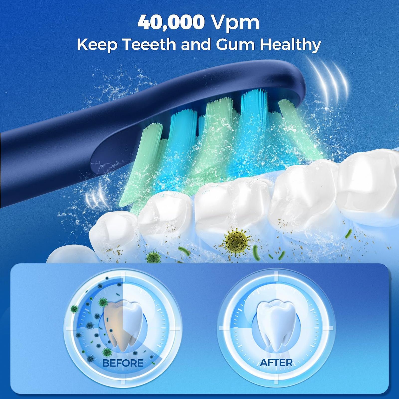 Електрична зубна щітка Синя 5 режимів 40000 VPM, фото №6