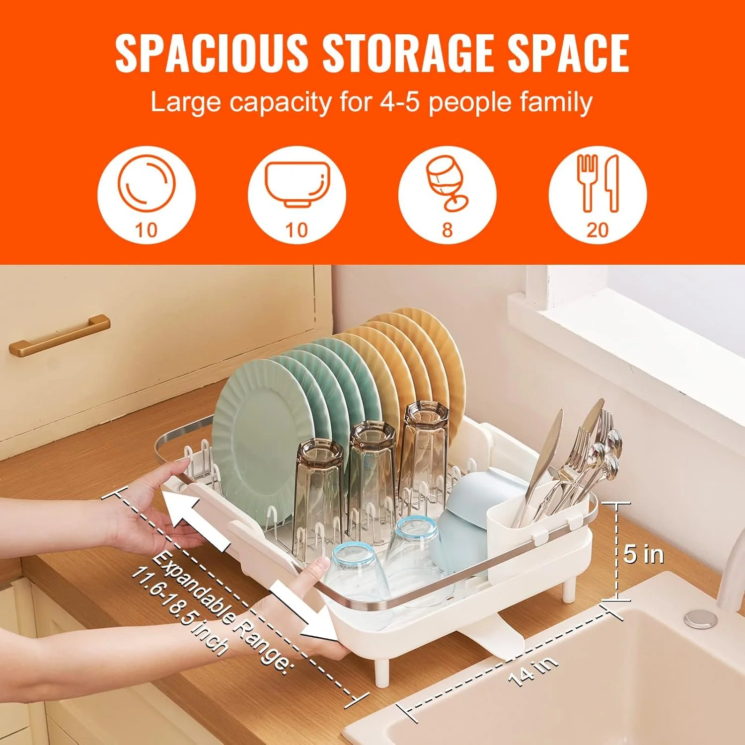 Выдвижная сушилка для посуды VEVOR WK810171-3 / 355 x 295-470 мм / Белый, фото №8 Выдвижная сушилка для посуды VEVOR WK810171-3 / 355 x 295-470 мм / Белый, фото №8