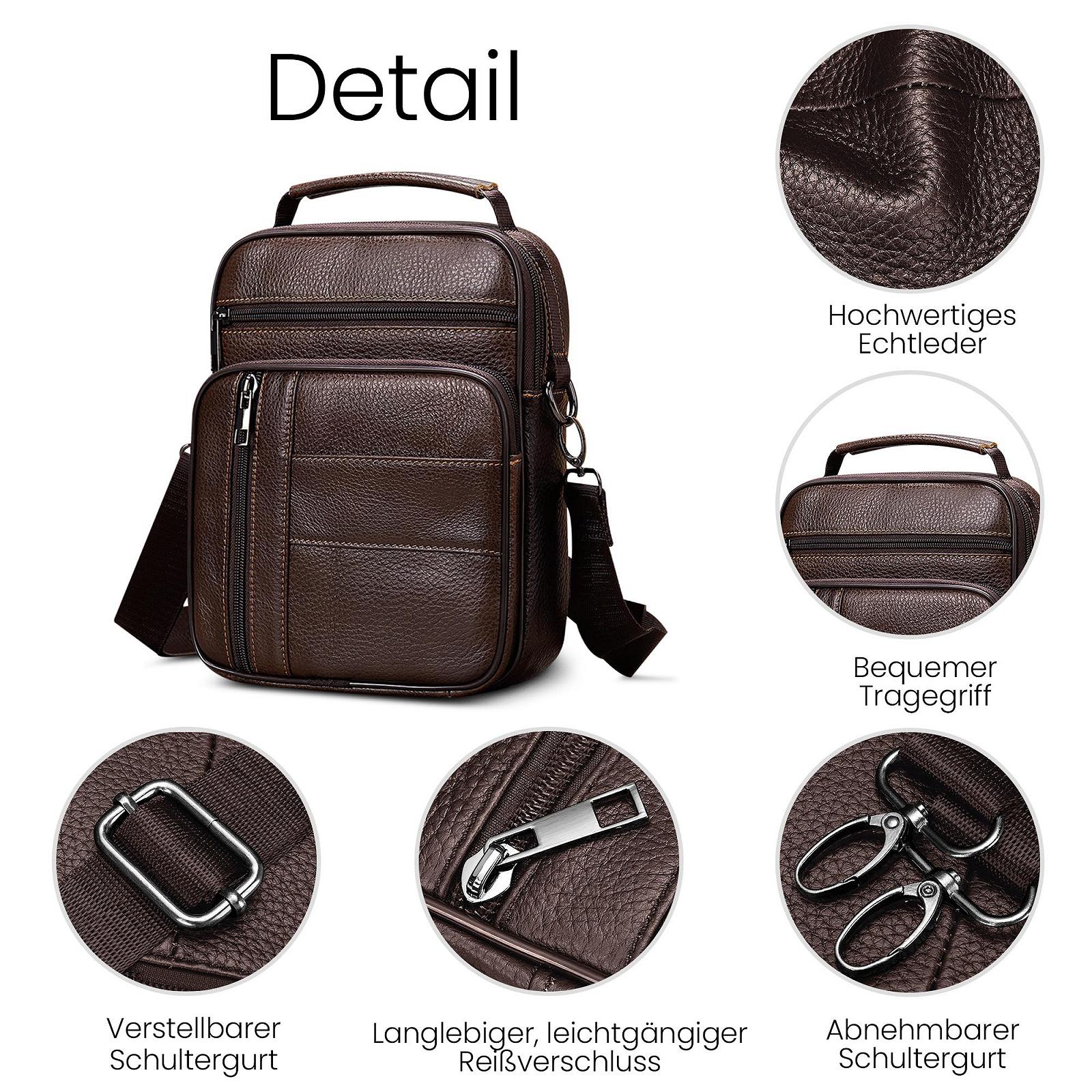 Сумка через плече DEEVORCA Vintage чоловіча шкіряна модна з ручкою для подорожей, школи, коричнева A, фото №3