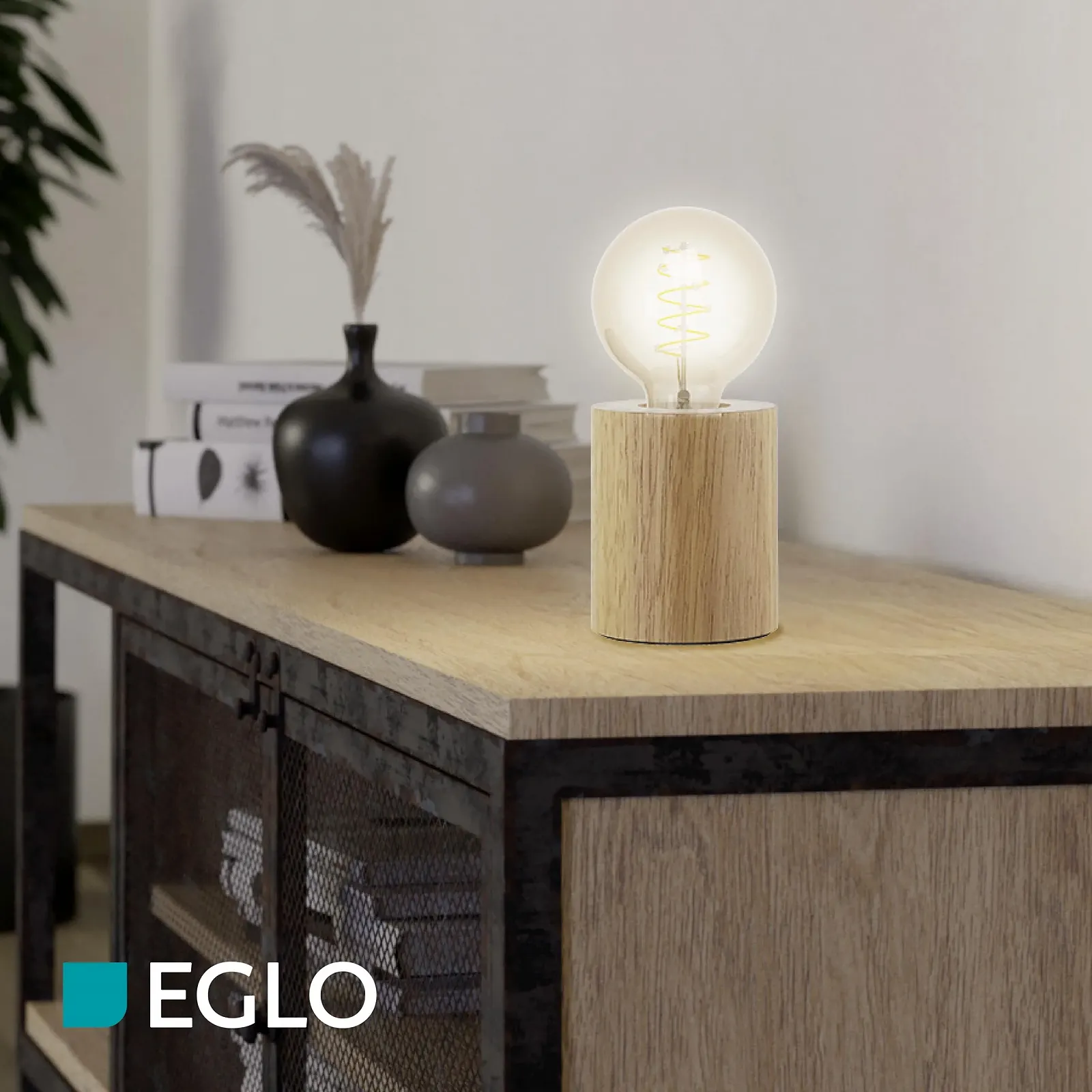 Настільна лампа EGLO Turialdo Дерево Сталь Натуральний Чорний E27, фото №3