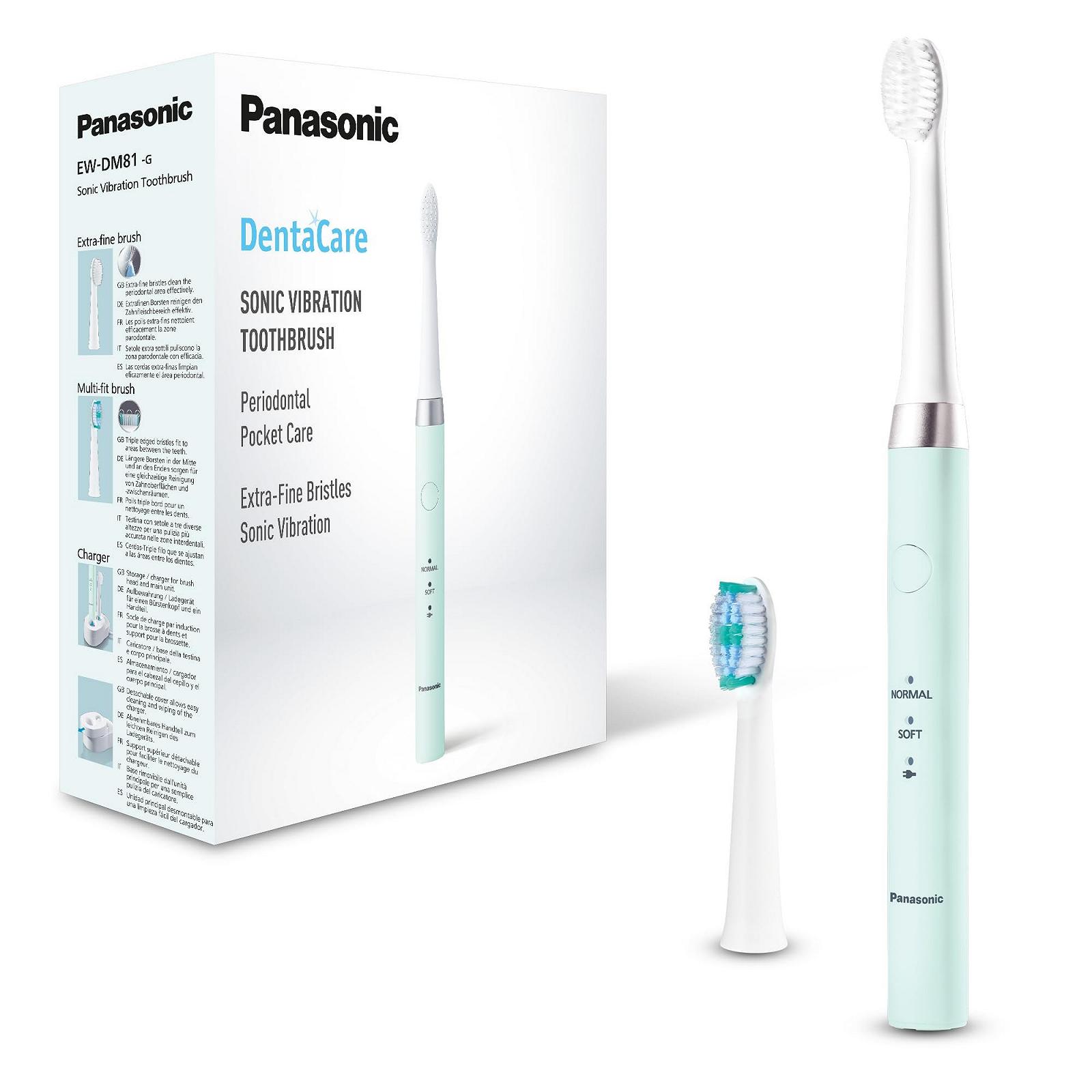 Електрична Зубна Щітка Panasonic EW-DM81-G503 Перезаряджувана, 1 Дуже Тонка Щітка та 1 Багатофункціональна Щітка, Зарядна Станція, Звукова Вібрація, 2 Режими Чищення, 30 хвилин Автономної Роботи, Світлодіодний Індикатор Батареї, фото №1