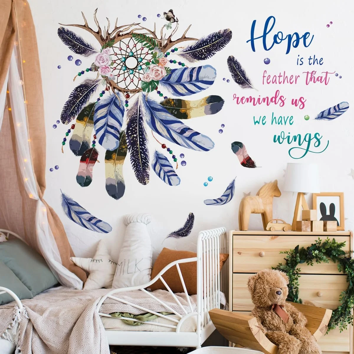 Настінні наклейки Runtoo Dream Catcher Бохо Пір'я та цитати, фото №3
