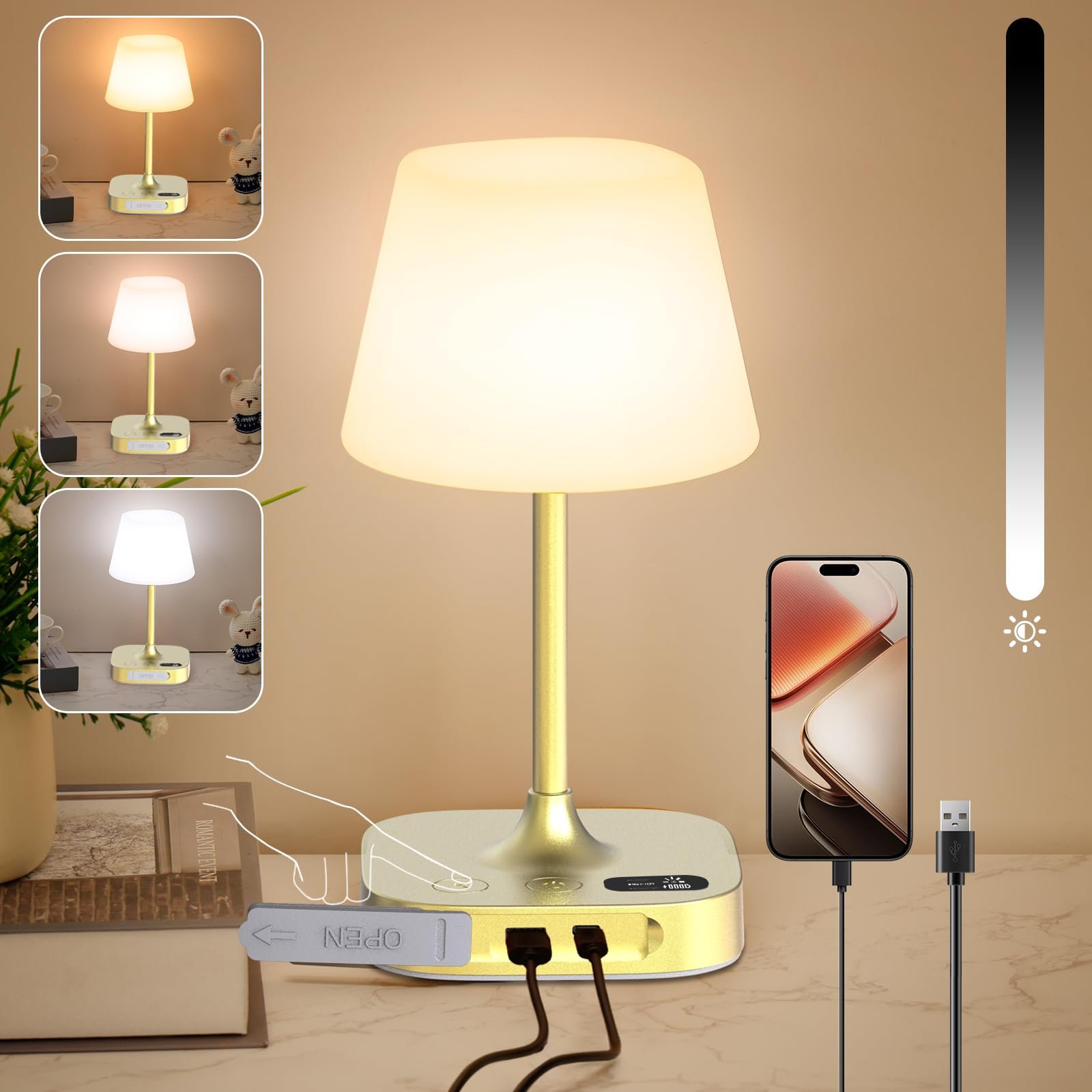 Настільна лампа Акумуляторна USB/Type-C 8000 мАг IP55 LED Бездротова Портативна, фото №1