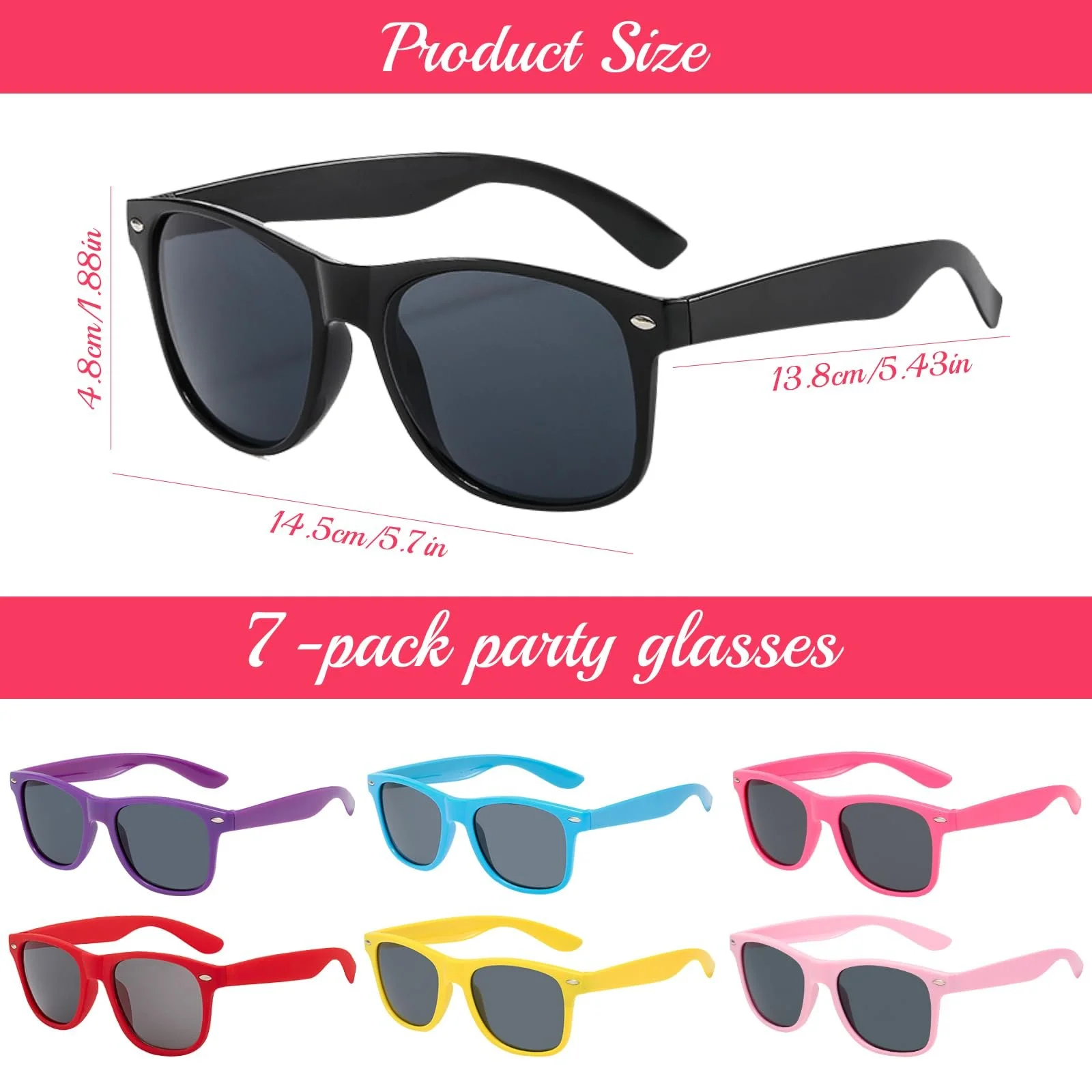 Сонцезахисні окуляри SoundZero Набір з 7 різнокольорових неонових ретро, фото №2