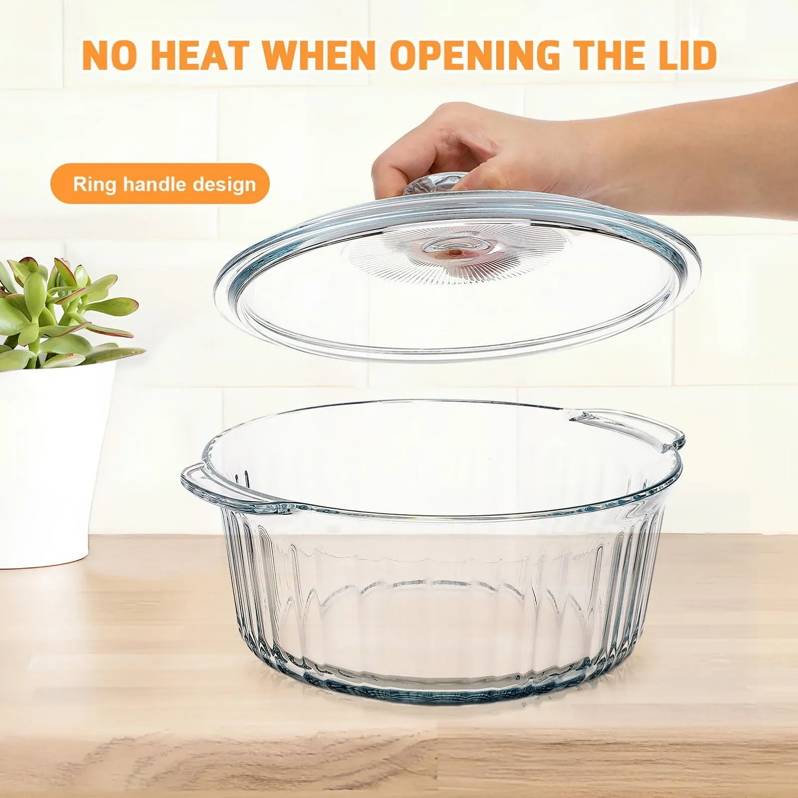 Кастрюля для запекания из боросиликатного стекла круглая с крышкой, фото №2 Кастрюля для запекания из боросиликатного стекла круглая с крышкой, фото №2