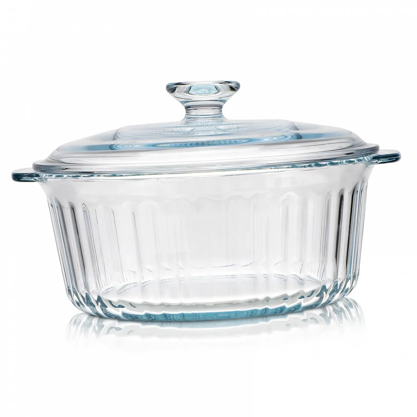 Форма для запікання скляна кругла з кришкою термостійка з боросилікатного скла, фото №1