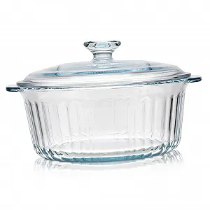 Форма для запікання скляна кругла з кришкою термостійка з боросилікатного скла - Фото 1