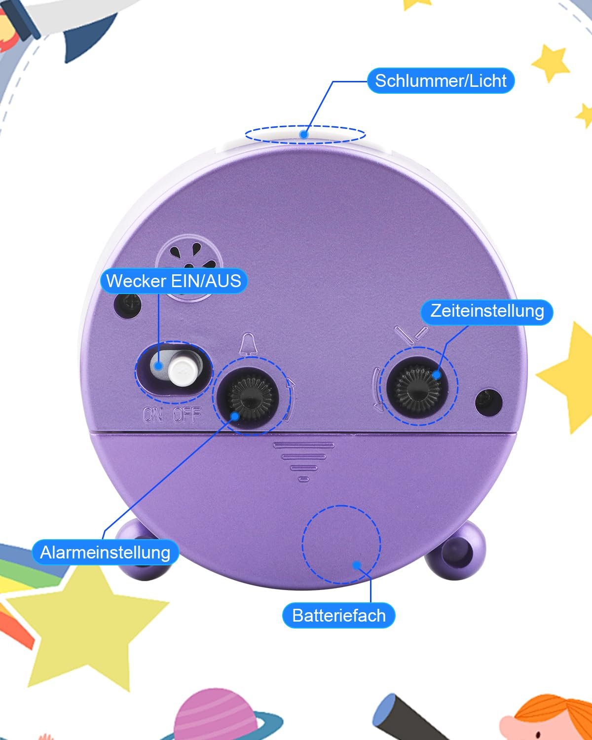 Будильник Ayybboo Детский Бесшумный с Функцией Snooze и Ночником, Детский Обучающий Будильник на Батарейках для Мальчиков и Девочек, Кварцевый Аналоговый Будильник для Детей, фото №7