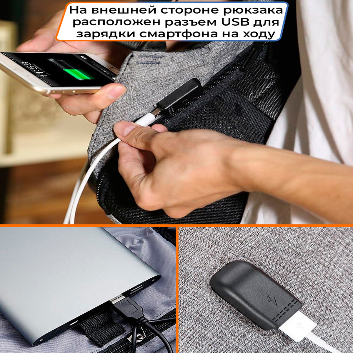 Рюкзак городской антивор Mark Ryden 5815 18л для ноутбука до 15,6" с USB Grey 16244, фото №6