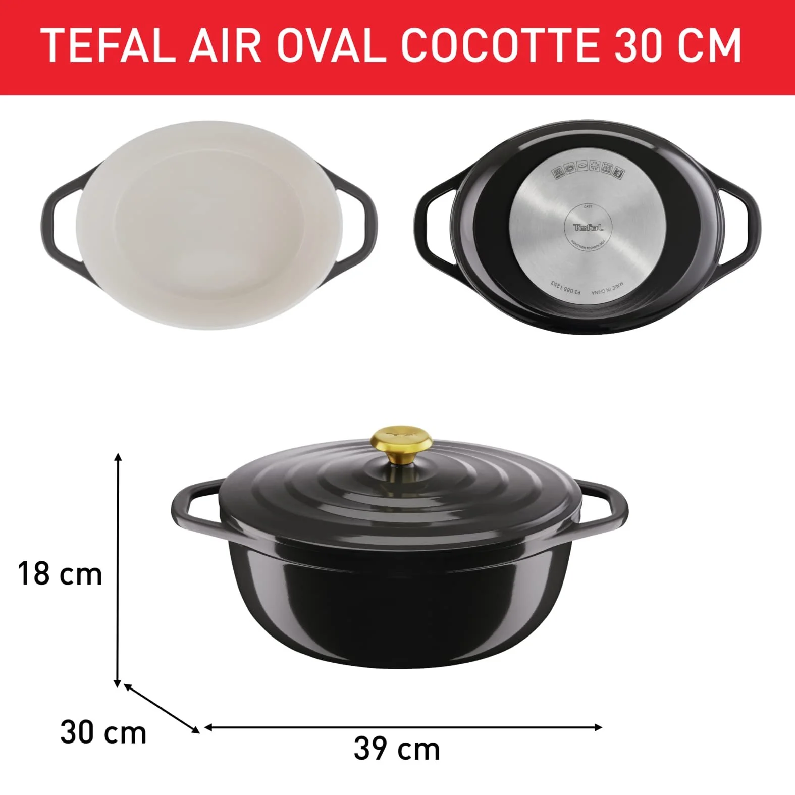 Каструля Tefal Air E2558904 30 см овальна литий алюміній індукційна Grey, фото №7