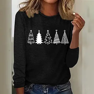 Рождественский свитшот LIANGTUOHAI Женский с длинными рукавами Рождественская футболка с круглым вырезом Свитер глубокий V-образный вырез Женский с принтом Конфеты Рождество Merry Christmas Удобный synthetic.ua - Фото 1