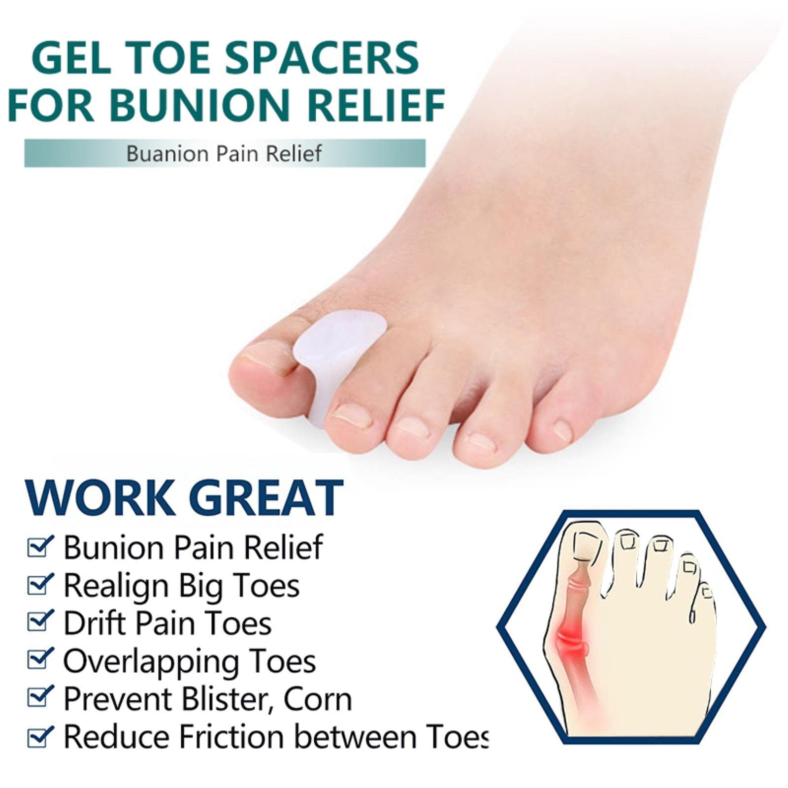 Роздільники для пальців ніг гелеві 2 шт./пара Коректор великого пальця стопи для корекції великих пальців ніг і полегшення болю при бурситі, фото №4 Роздільники для пальців ніг гелеві 2 шт./пара Коректор великого пальця стопи для корекції великих пальців ніг і полегшення болю при бурситі, фото №4