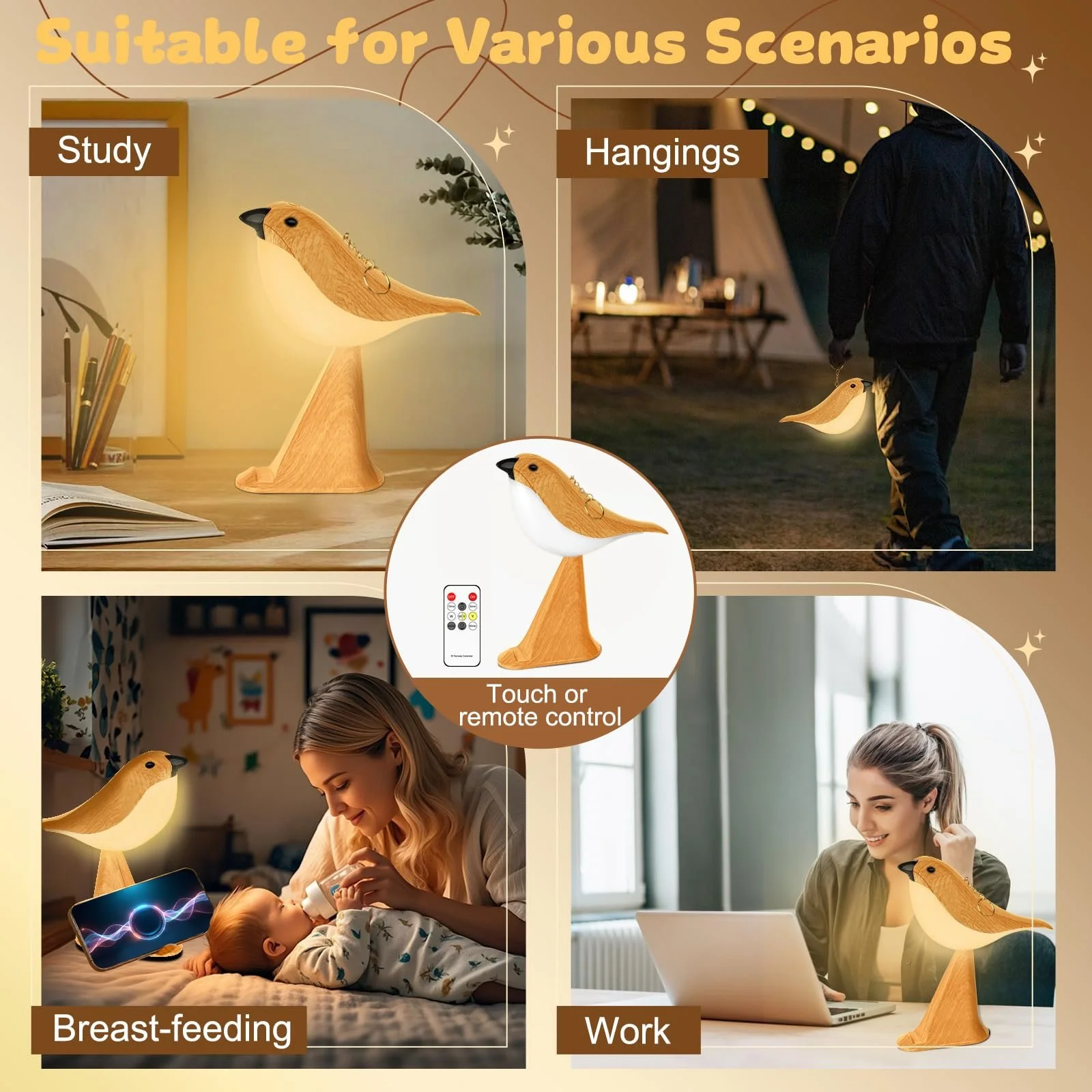 Настільна лампа LAVAED Stand Bird сенсорна акумуляторна USB Жовтий, фото №8