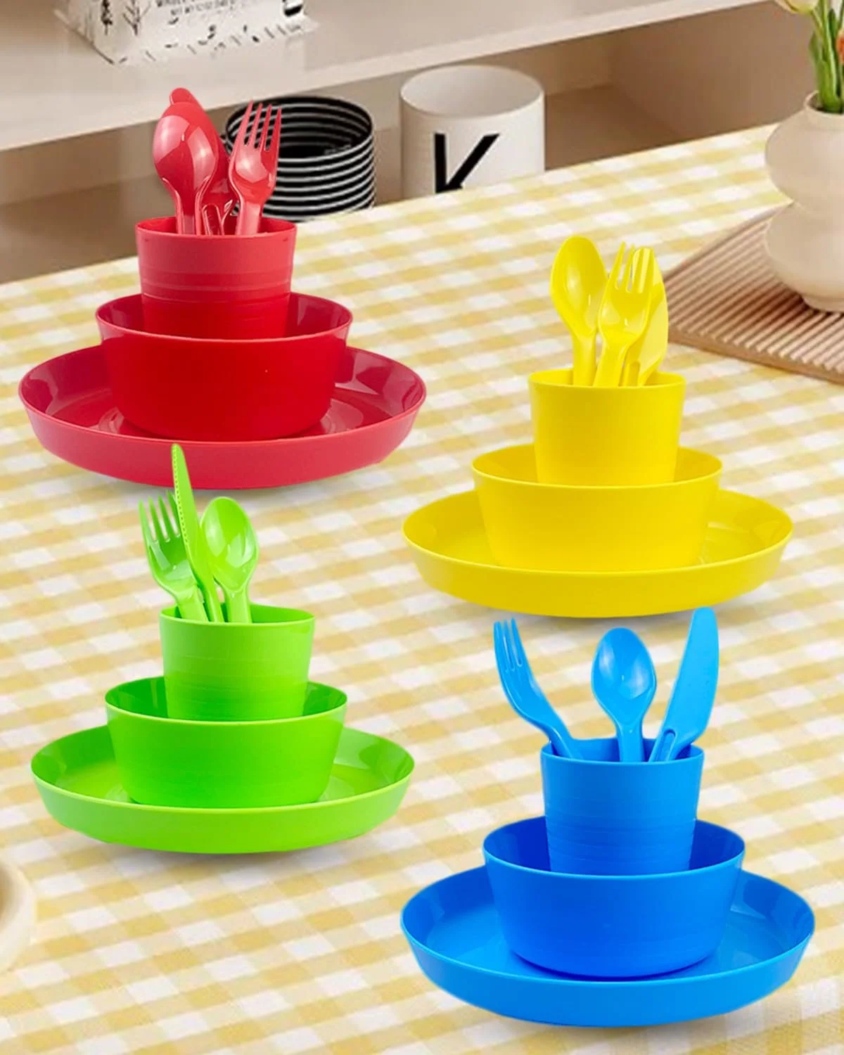 Набор детской посуды WAIZHIUA 24 предмета, пластик без BPA, 4 цвета, фото №6