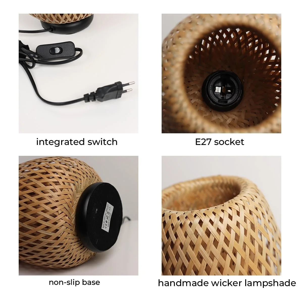 Настільна лампа Alpinaluz Nordic Rustic з абажуром із ротанга та бамбукового волокна чорна алюмінієва основа, фото №3