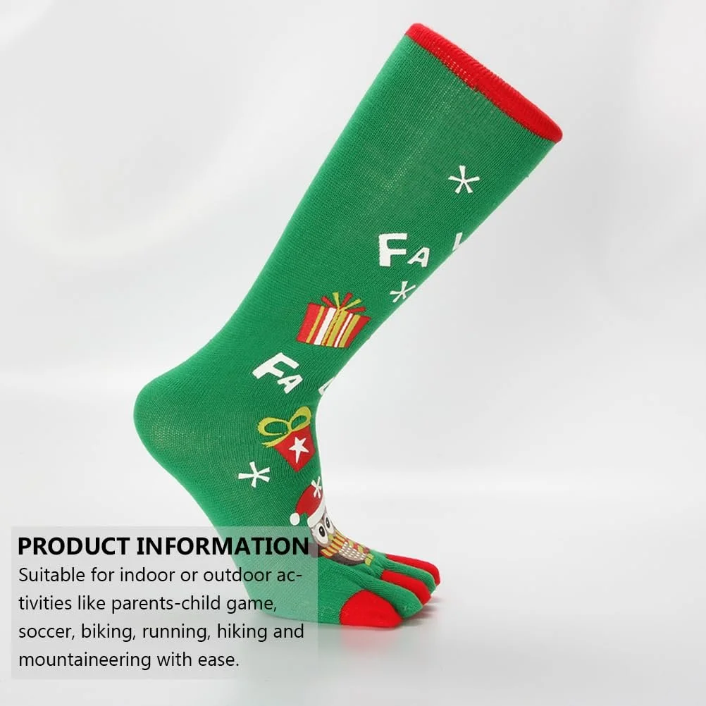 Рождественские носки VALICLUD Носки с пальцами для взрослых и детей, зимние теплые чулки с пятью пальцами, эластичные носки до колена, праздничные носки, зеленый + черный, фото №7 Рождественские носки VALICLUD Носки с пальцами для взрослых и детей, зимние теплые чулки с пятью пальцами, эластичные носки до колена, праздничные носки, зеленый + черный, фото №7